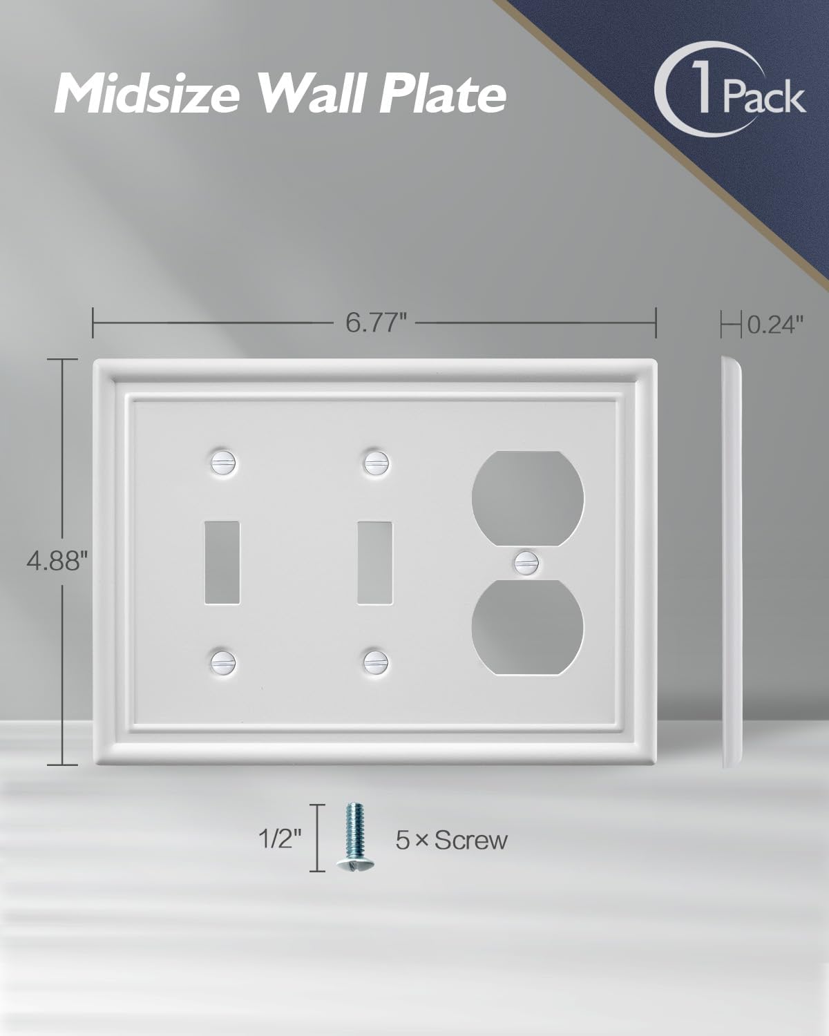 1-Pack Combination 2 Toggle/1 Duplex Wall Plate Cover, Metal Light Switch Cover Plate, Off White, 6.77''*4.88'', Midsize