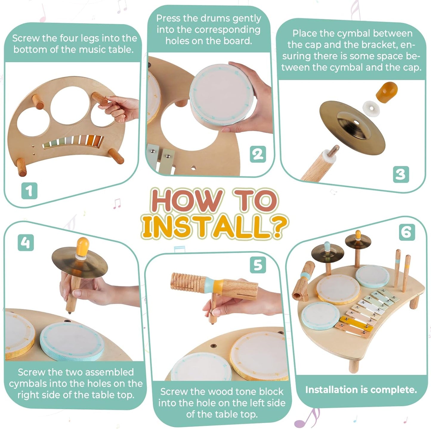 Kids Drum Set, Montessori Musical Instruments for Toddlers 1-3, Wooden Musical Toys for Baby 12-18 Months, Preschool Educational Xylophone Drum Kit, Birthday Gift for Boys Girls Ages 3+