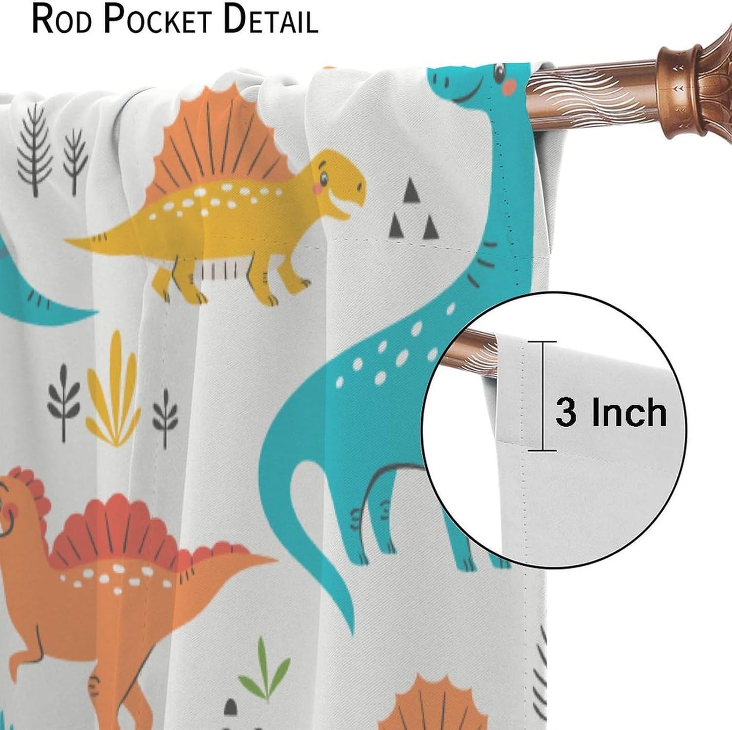 Kids Dinosaur Curtains for Boys Girls Bedroom Decor Cartoon Dino Colorful Cute Funny Animal Wildlife Printed Blackout Rod Pocket Window Drapes for Baby Nursery Playroom Living Room W21xL63in 2 Panels