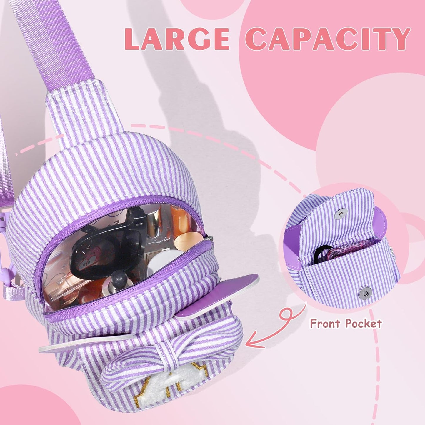 Kids Cross Body Bag, Birthday Gifts for 3 4 5 6 7 8 9 Year Old Girls Gift, Small Sling Bags for Girls Kid Daughter Birthday Gift for Kids Girl Monogram Small Belt Bag (Purple L)