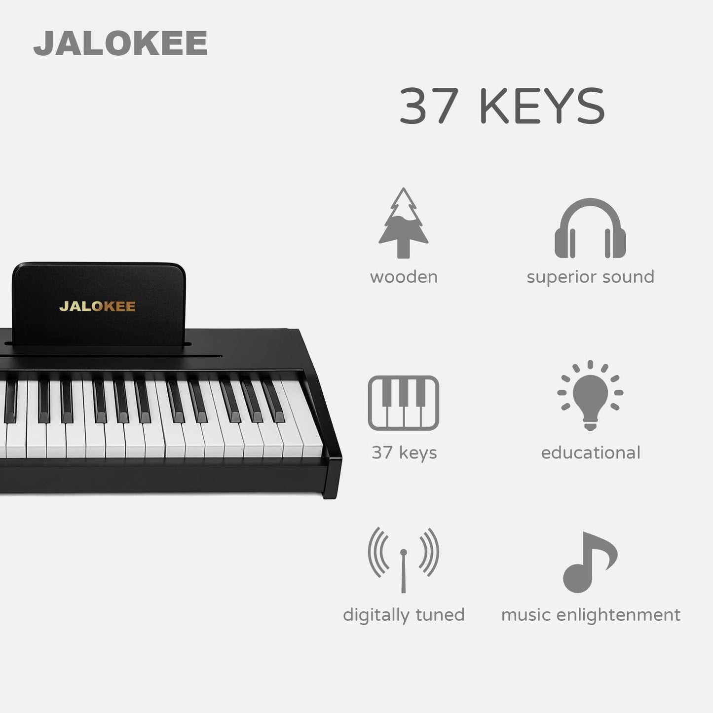 Kids Piano Keyboard, Digital Piano for Kids, Music Educational Instrument Toy, Wood Toy for 3+ Girls and Boys (Black, 37 Keys)