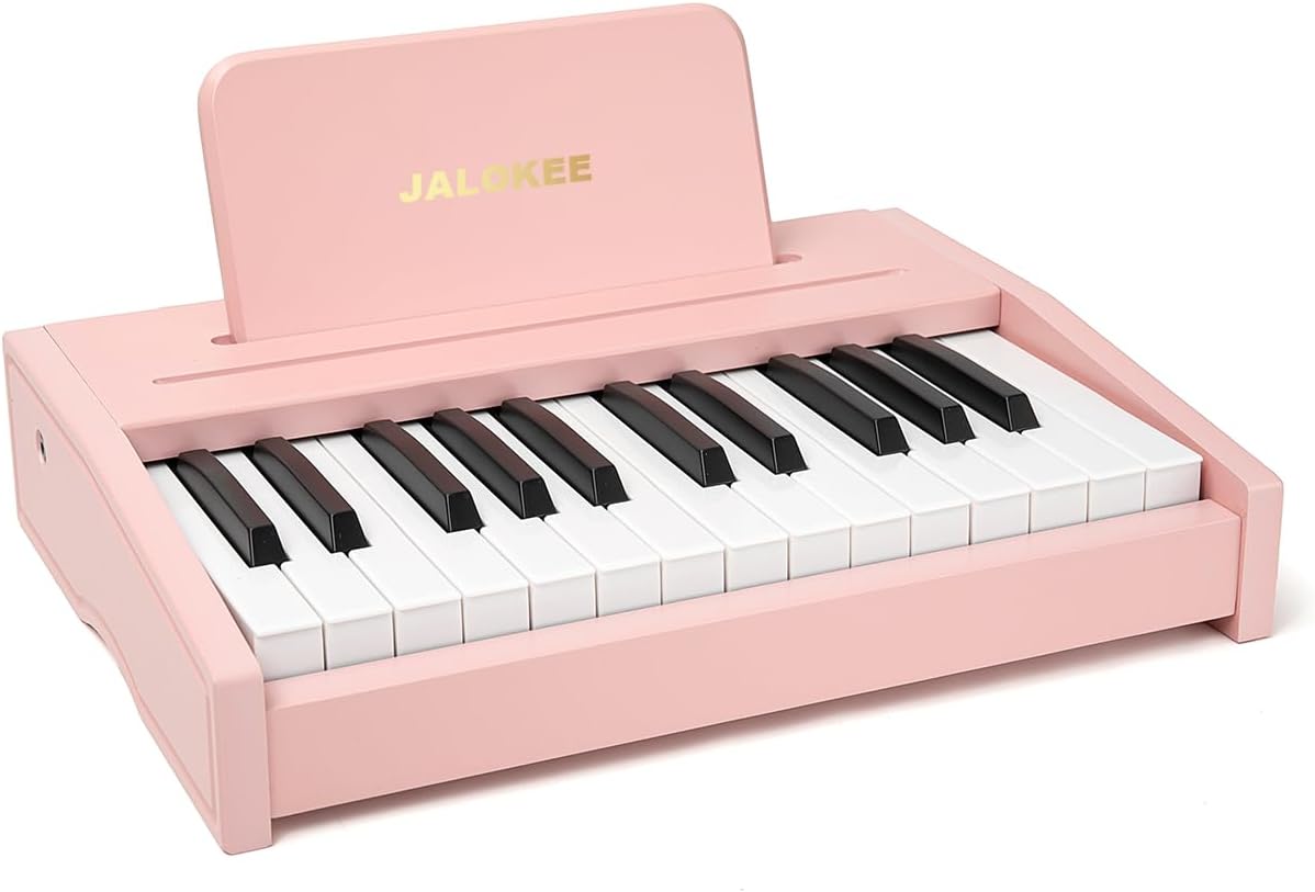 Kids Piano Keyboard, Digital Piano for Kids, Music Educational Instrument Toy, Wood Toy for 3+ Girls and Boys (Pink, 25 Keys)