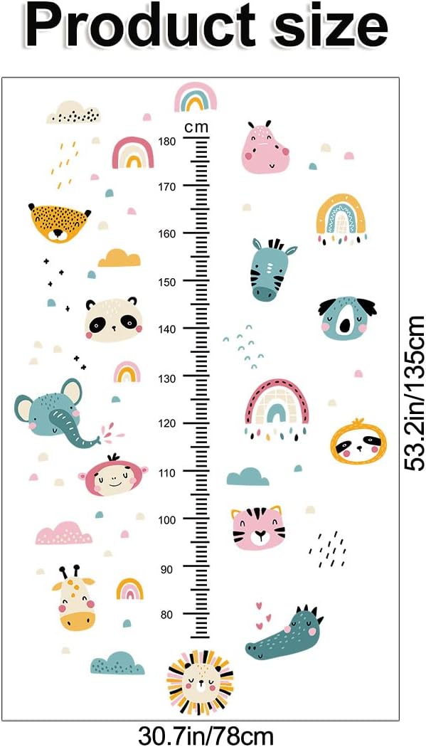 Kids Measuring Height Wall Decals Cute Cartoon Animal Stickers DIY Removable Peel and Stick Kids Room Wall Decoration for Boys and Girls Bedroom Nursey Classroom Playroom Decal