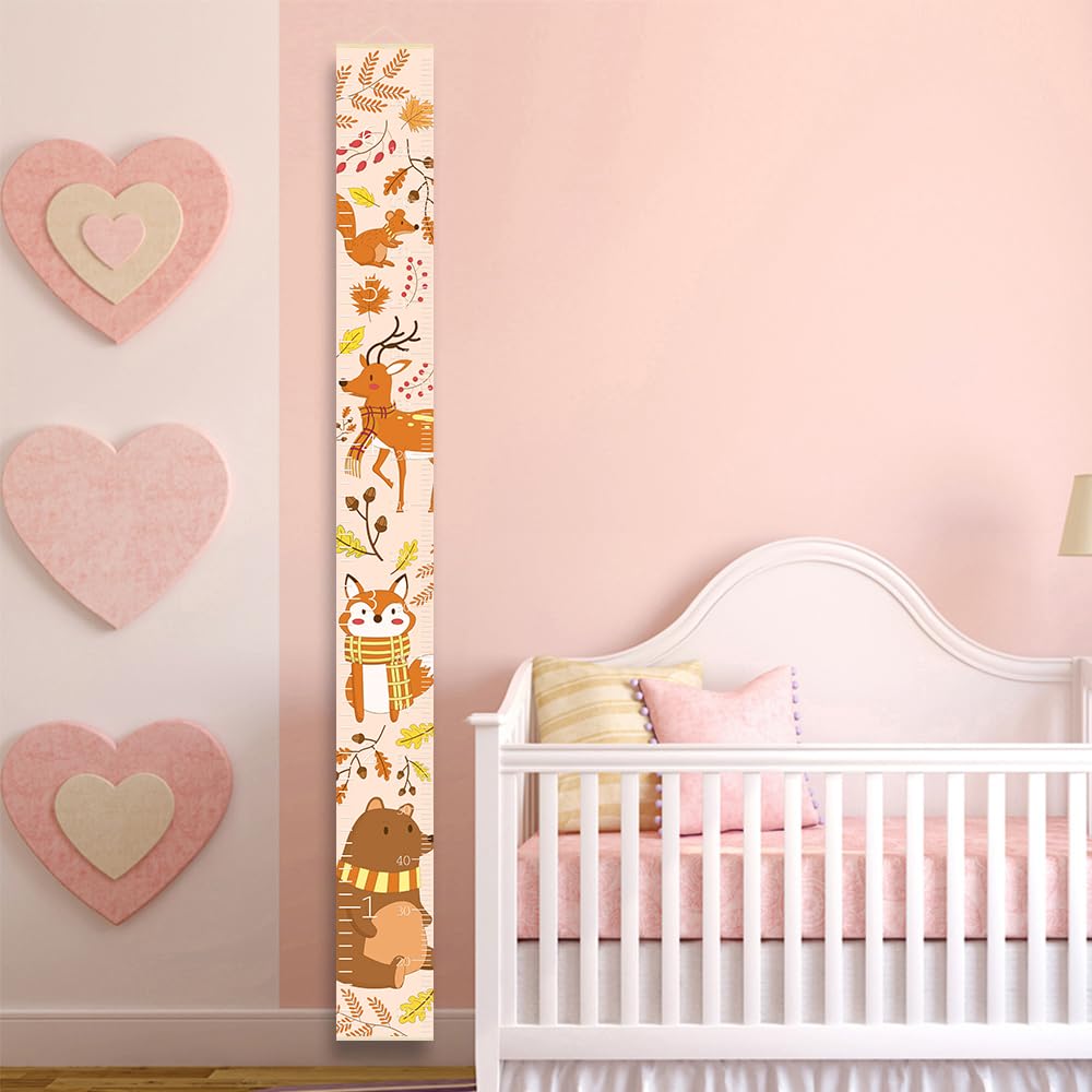 Kids Measuring Growth Chart for Wall Adorable Animal in Late Fall Toddler Height Chart- Measure and Track Their Growth with This Wall Tape Growth Chart Warm Autumn Baby Nursery Room Décor 79" x 7.9"