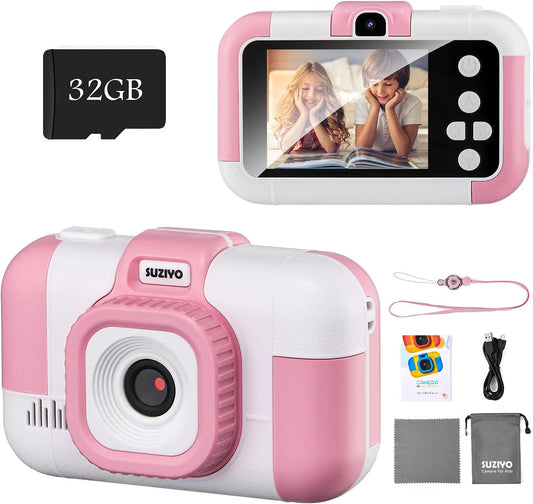 Kids Camera, SUZIYO Children Digital Selfie Video Camcorder 1080P Dual Lens 2.4 Inch HD, Birthday Christmas Electronic Gifts Toys for Age 3-9 Years Old Toddlers Girls Boys with 32G TF Card,Pink