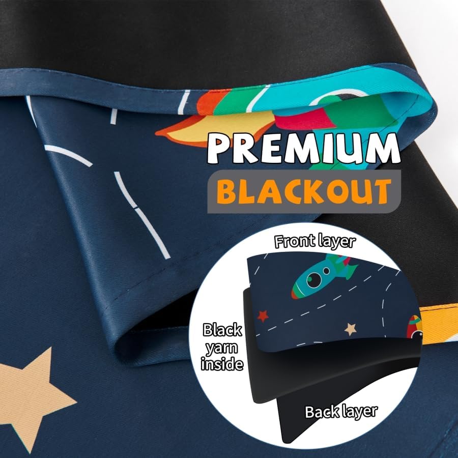 Kids Space Themed Blackout Curtains - 2 Panels, Each W42×L54, 100% Blackout, Perfect for Bedroom and Nursery, Energy Saving with Vibrant Cosmos Patterns