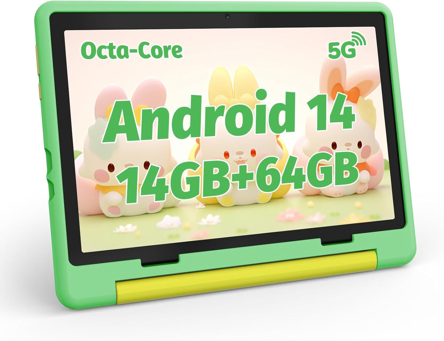 Kids Tablet 10 Inch Android 14 Tablet for Kids Ages 3-12, Octa-Core with Case, Parental Controls,14GB+64GB Storage (TF Expand 1TB), 5G WiFi, BT5.3, Green
