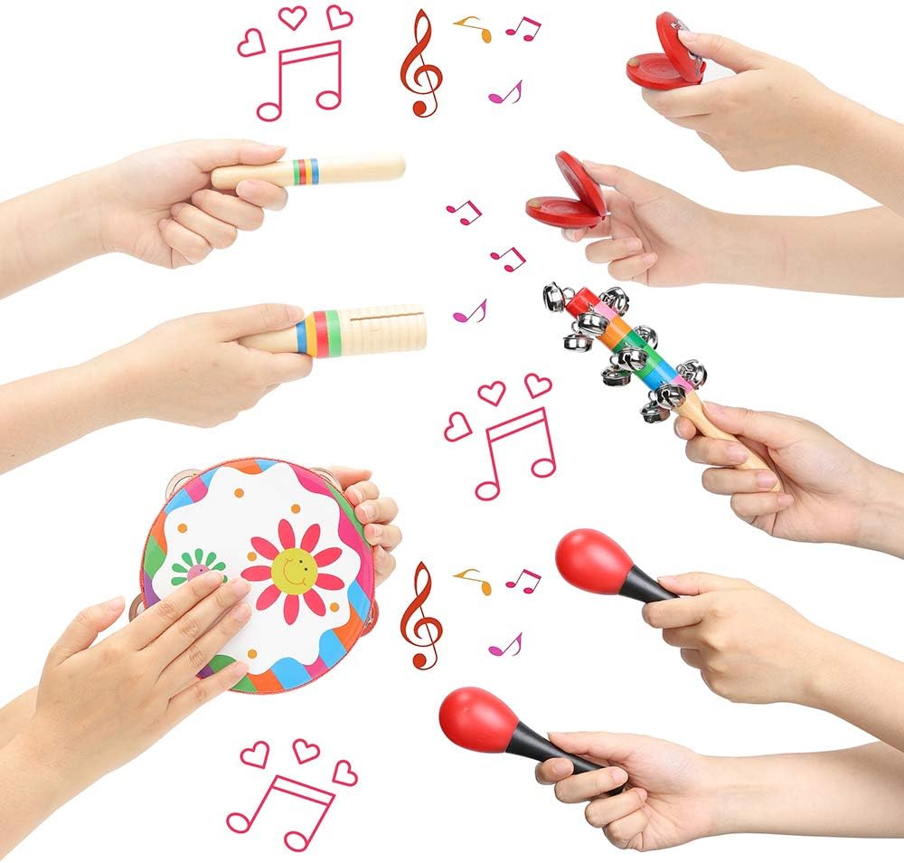 Kids Musical Instruments Toys Set: Baby Music Toys Montessori Percussion for Toddlers - Preschool Educational Musical Toys Set for Boys and Girls with Storage Bag (Red)