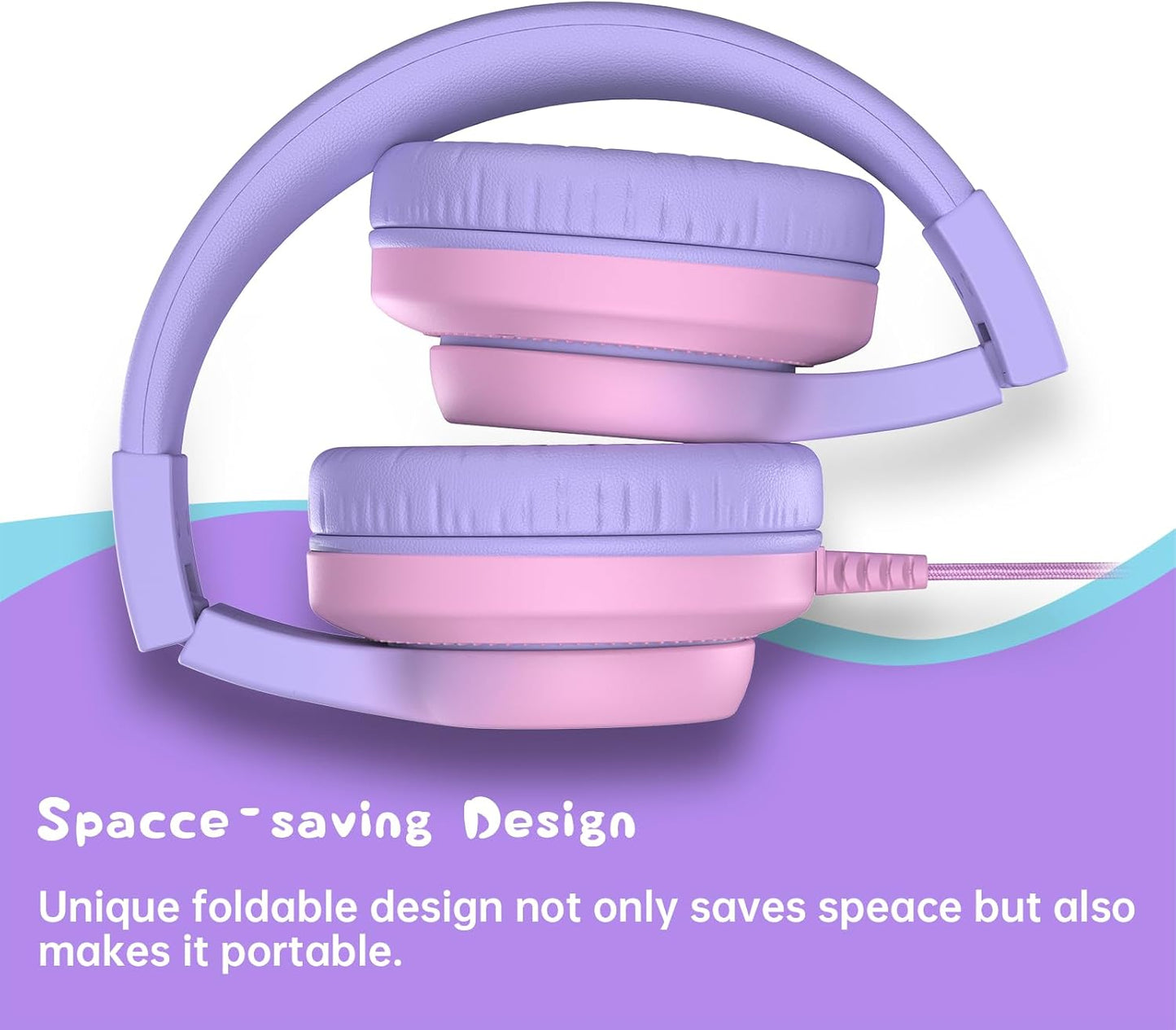 Kids Headphones, Wired Headphones for Kids Over Ear with Microphone, 85/94dB Volume Limiter Headphone for Girls Boys, Foldable Headphone for Learning & Entertainment, Gradient Red