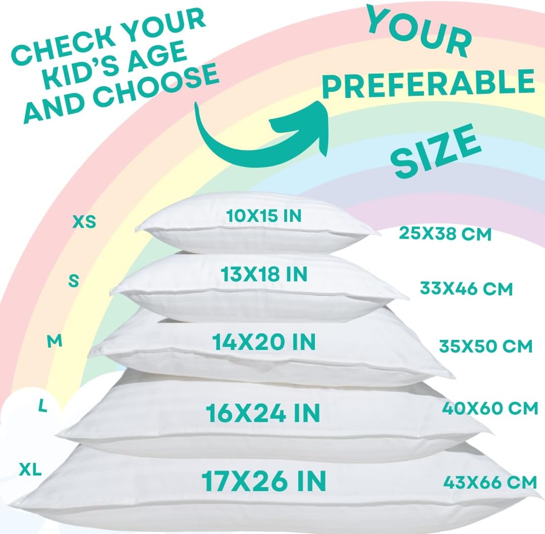 kinder Fluff Children Pillows (2X) - The Only Twin Pillows for Kids 300T Cotton Shell & Down Alternative Fill - Ideal for Travel, Bedding Set & Floor Cushions (16x24in - Blue)