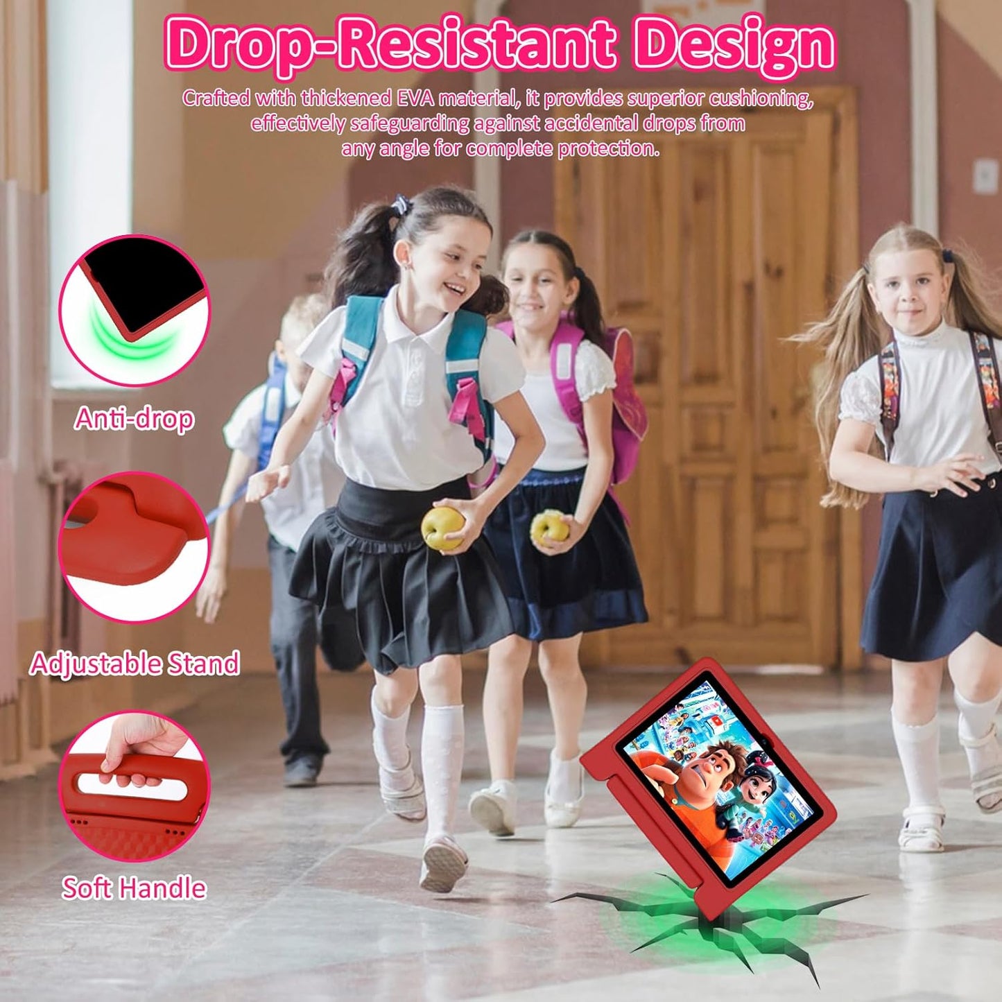 Kids Tablet, 10.1 inch IPS HD Touchscreen Android 14 64 GB Storage, 8GB RAM, Octa Core Tablet for Kid with Kid-Proof Case, Parental Controls, 12-hr Battery, WiFi, GPS – Red