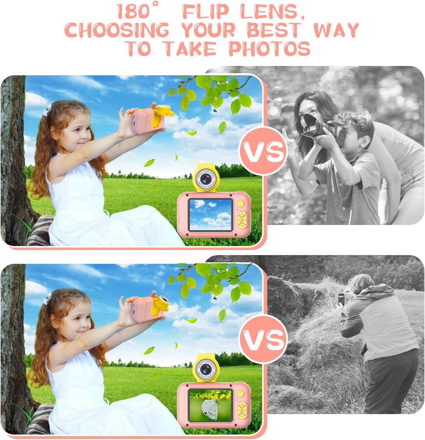 Kids Camera, Toddler Kid Digital Camera with 180°Flip Lens & 2.4in IPS Screen, Birthday Festival Gifts Present Toy for 4 5 6 7 8 9 10 11 Year Old Girls/Boys, 32 GB Card Included, X101