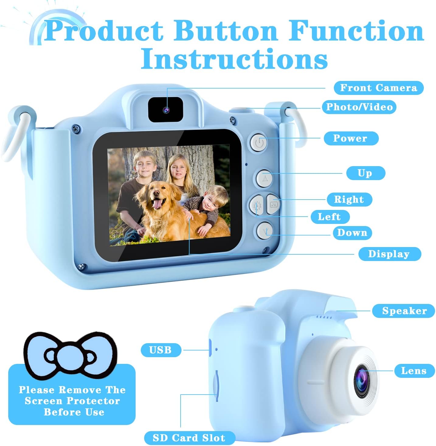 Kids Camera Toys for 3 4 5 6 7 8 9 10 11 12 Years Old Boys/Girls, Kids Digital Camera for Toddler with Video, Birthday Festival for Kids, Selfie Camera for Child, 32GB TF Card