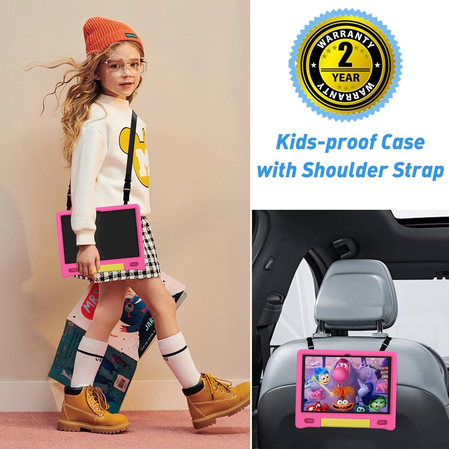 Kids Tablet, 10.1 Inch Tablet for Kids, Android 14, 64GB, Octa-Core CPU, WiFi, Big Battery, Kids Conten, Parental Control, HD Display Children Age 3-12, Bluetooth, Pink Shockproof Case