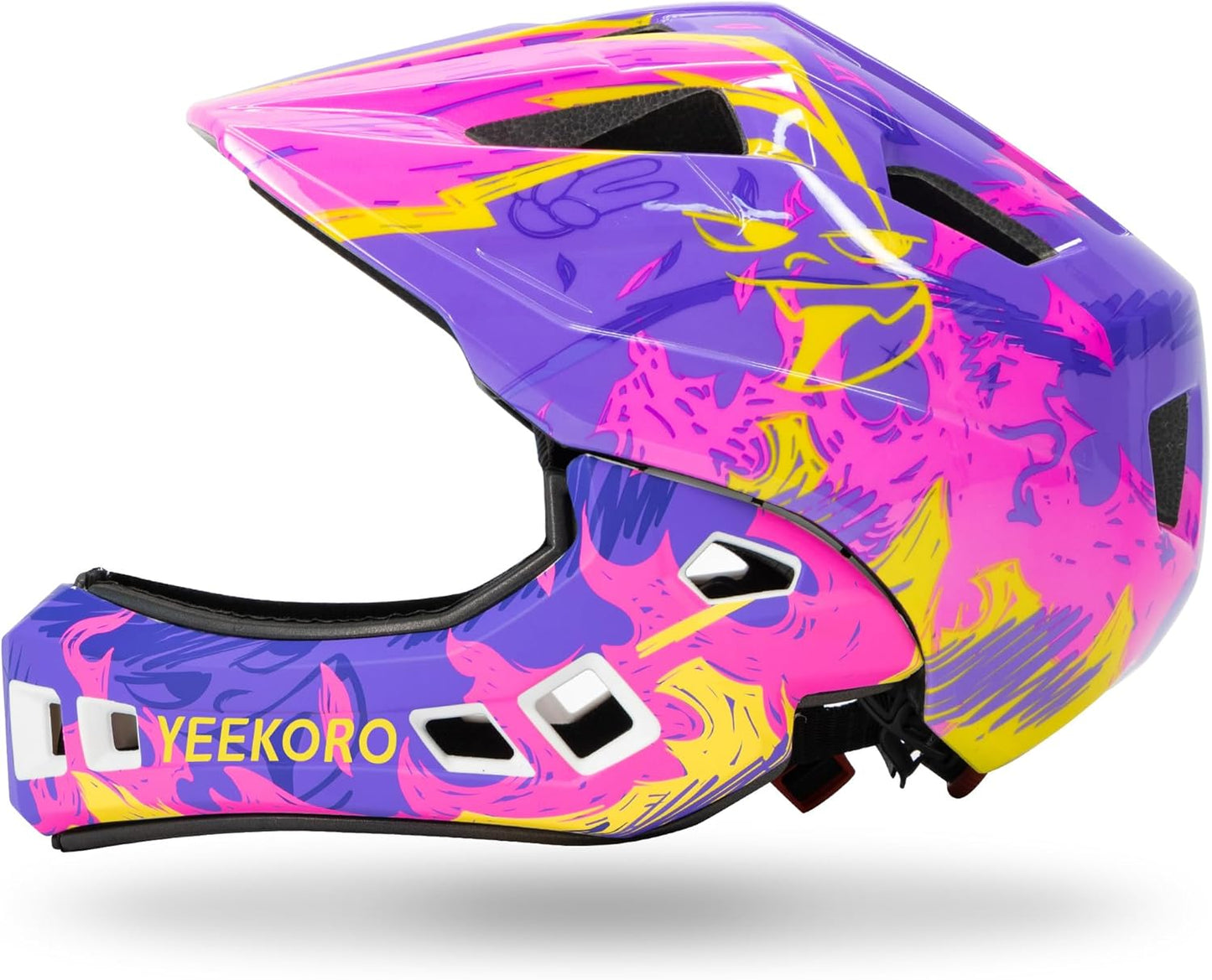 Kids Bike Helmet with Chin Guard, Adjustable Detachable Children’s Full Face Helmet for Girls and Boys, Cycling Helmets Skateboard, Scooter