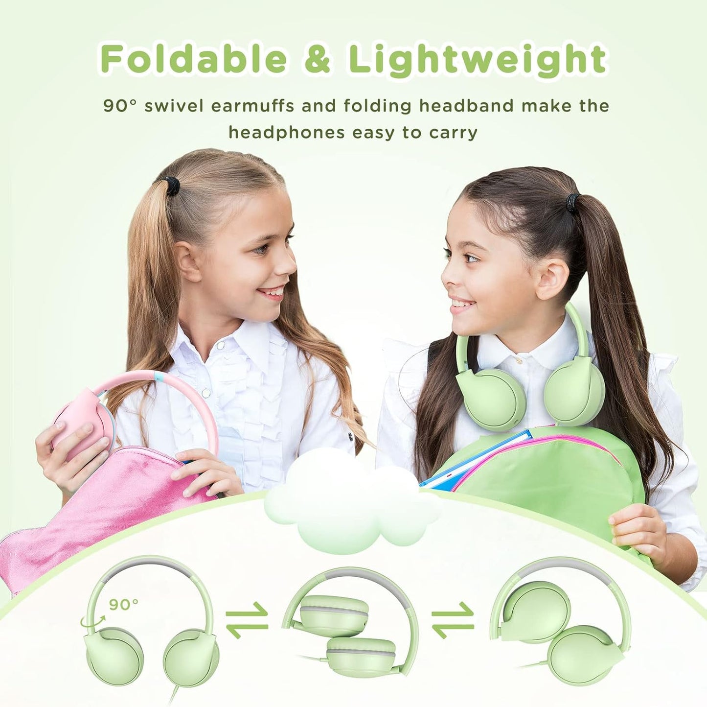 Kids Headphones with Microphone, Kids Headphones-94dB Volume Limited-Shareport, Foldable Wired Headphones