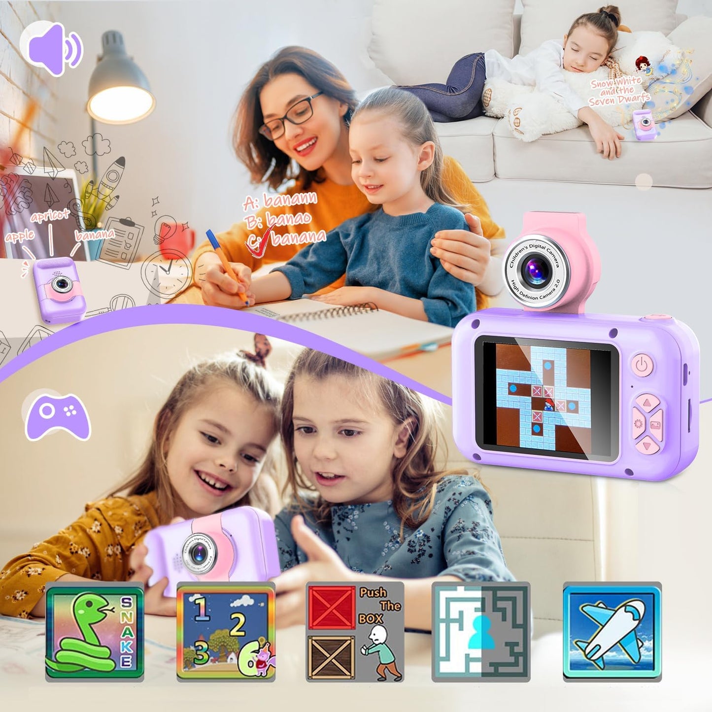 Kids Camera, Toddler Kid Digital Camera with 180°Flip Lens & 2.4in IPS Screen, Birthday Festival Gifts Present Toy for 4 5 6 7 8 9 10 11 Year Old Girls/Boys, 32 GB Card Included, X101