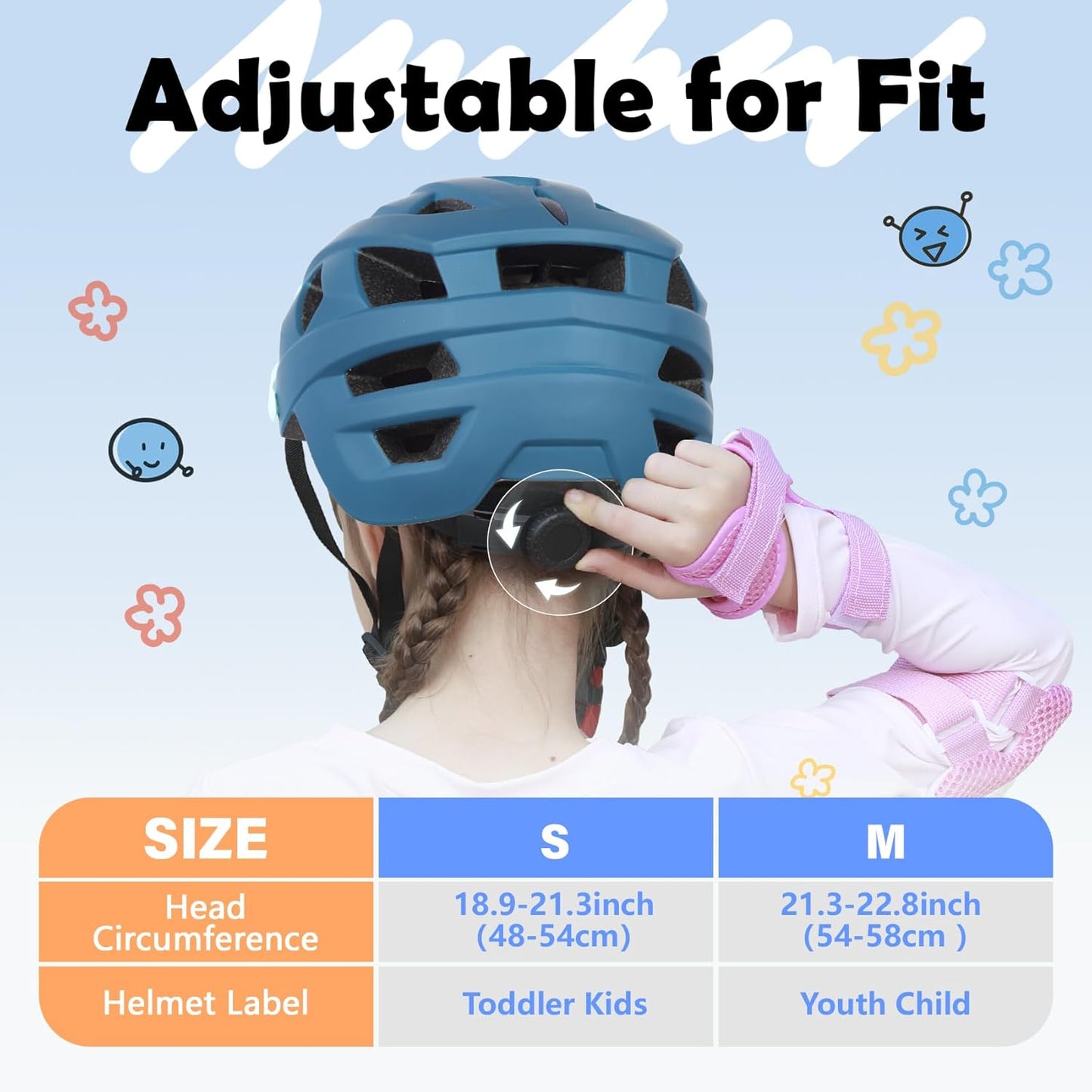 Kids Bike Helmet, 2 Size Adjustable for Youth Toddler Boys & Girls 3-5-8-10-12-14 Years, Child Helmets with Visor for Skating Cycling Scooter