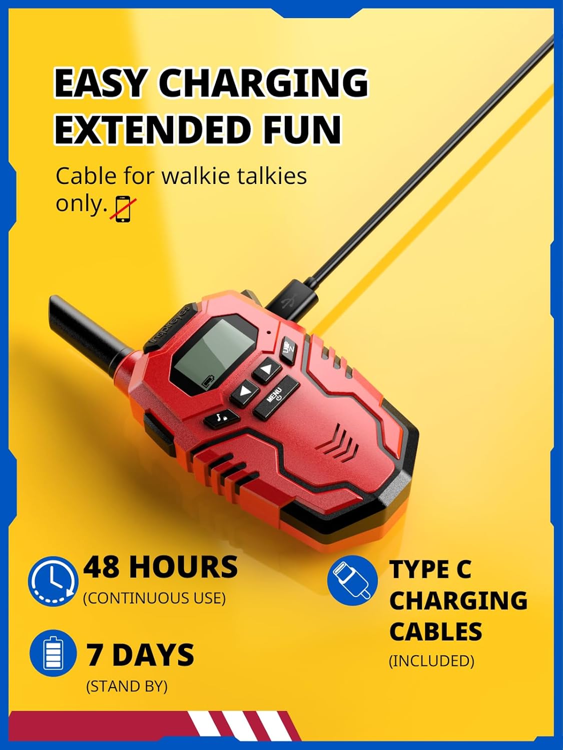 Walkie Talkies for Kids Rechargeable, Long Range 2 Way Radio, Outdoor Camping Games Toy Birthday Xmas Gift for Boys Age 7-12, 2 Pack