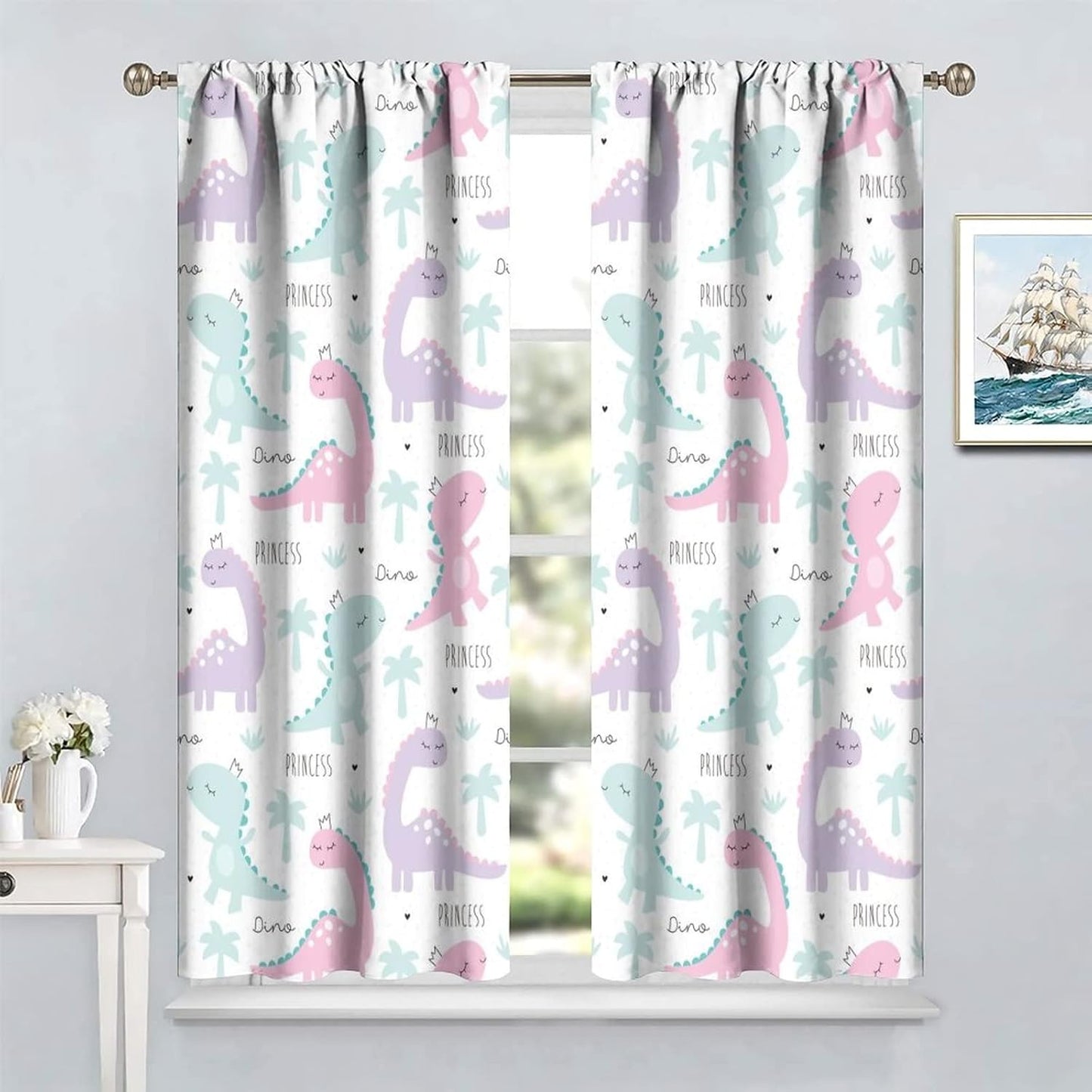 Kids Dinosaur Curtains for Boys Girls Bedroom Decor Cartoon Dino Colorful Cute Funny Animal Wildlife Printed Blackout Rod Pocket Window Drapes for Baby Nursery Playroom W31.5xL63in 2 Panels