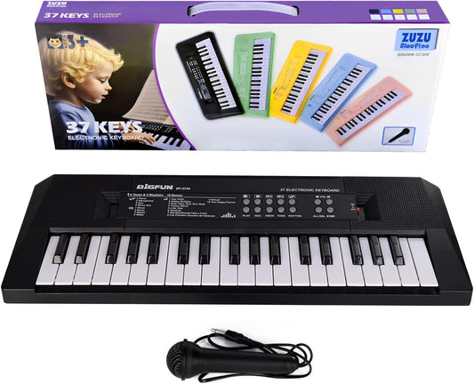 Kids Piano Keyboard, 37 Keys Portable Music Keyboard Early Learning Educational Electronic Music Piano Instrument Toys for 3 4 5 6 Year Old Boys and Girls (Black)