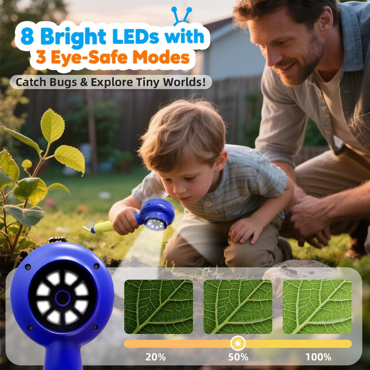 Kids Microscope with Bug Catcher Kit, 1080P Digital Mini Handheld Microscope STEM Science Toy with LED Light, Rechargeable, Portable, Supports 64GB TF Card, Educational Gift for Kids Ages 3-12 (Blue)