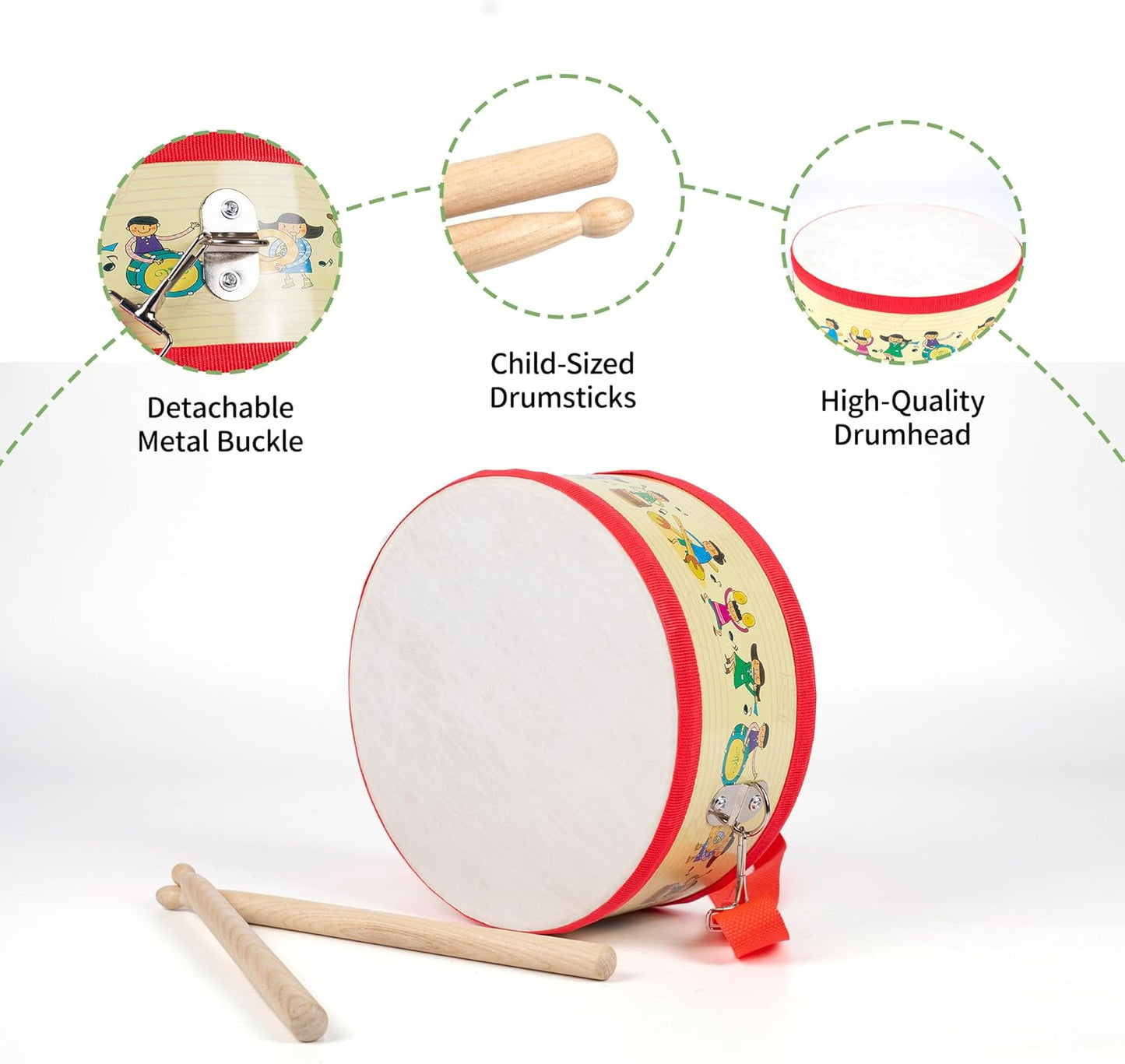 Kids Drum Set with Adjustable Strap: Toddler Musical Instrument for Ages 3-5, Wearable Drum Kit with Drumsticks, Educational Percussion Toy for Rhythm Music Development (Red)