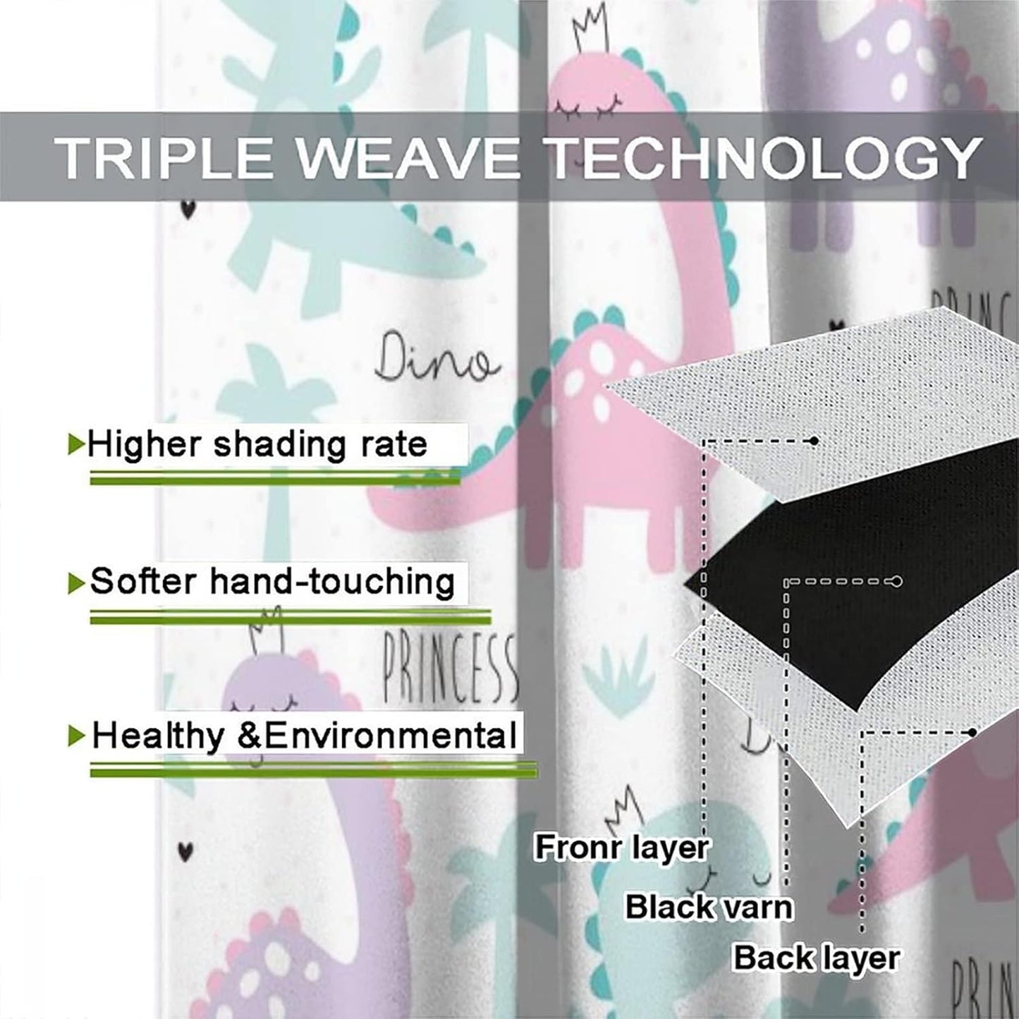 Kids Dinosaur Curtains for Boys Girls Bedroom Decor Cartoon Dino Colorful Cute Funny Animal Wildlife Printed Blackout Rod Pocket Window Drapes for Baby Nursery Playroom W21xL63in 2 Panels