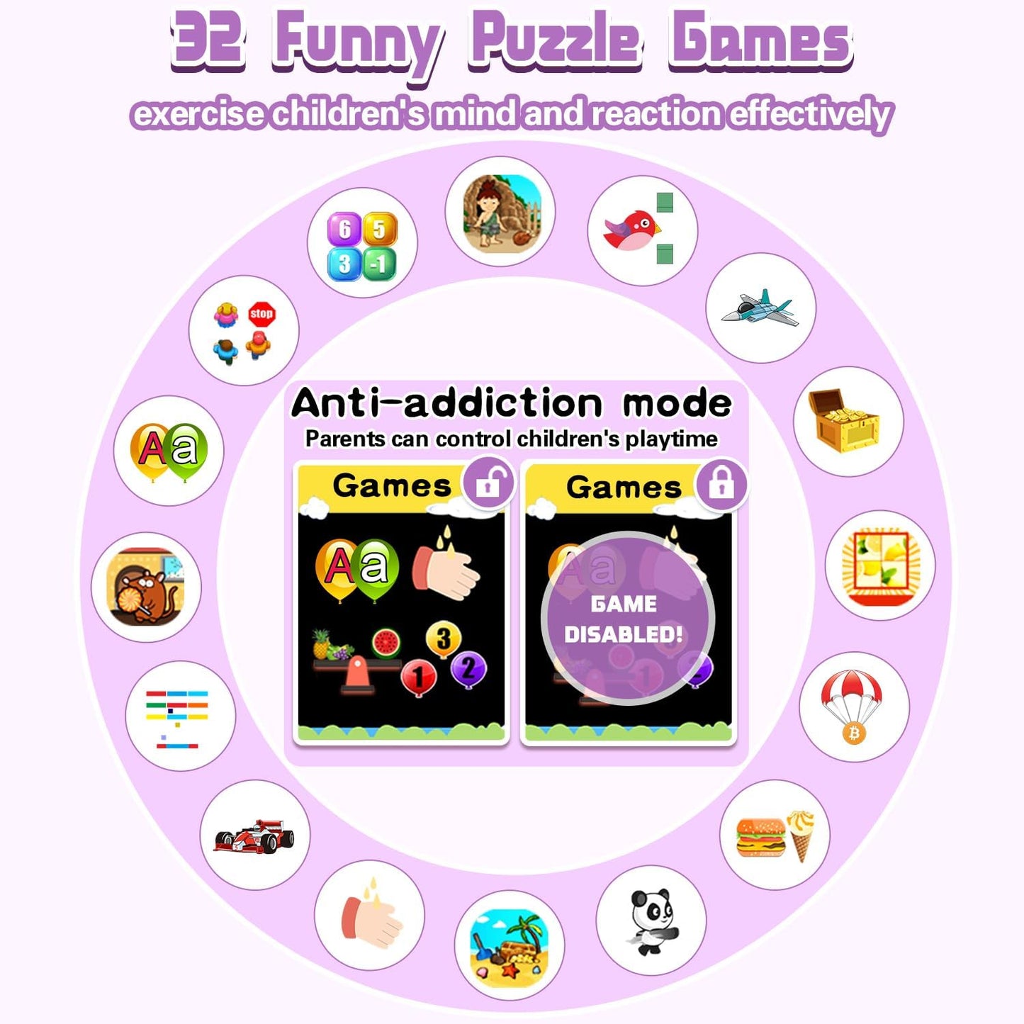 Kids Smart Watch Gift for Girls Ages 3-12, IP67 Waterproof, 32 Puzzle Games, HD Touchscreen Dual Camera Vedio Pedometer Music Player, Kids Watch Toy Birthday Gifts for Girls Ages 5 6 7 8 9 10 (Purple)