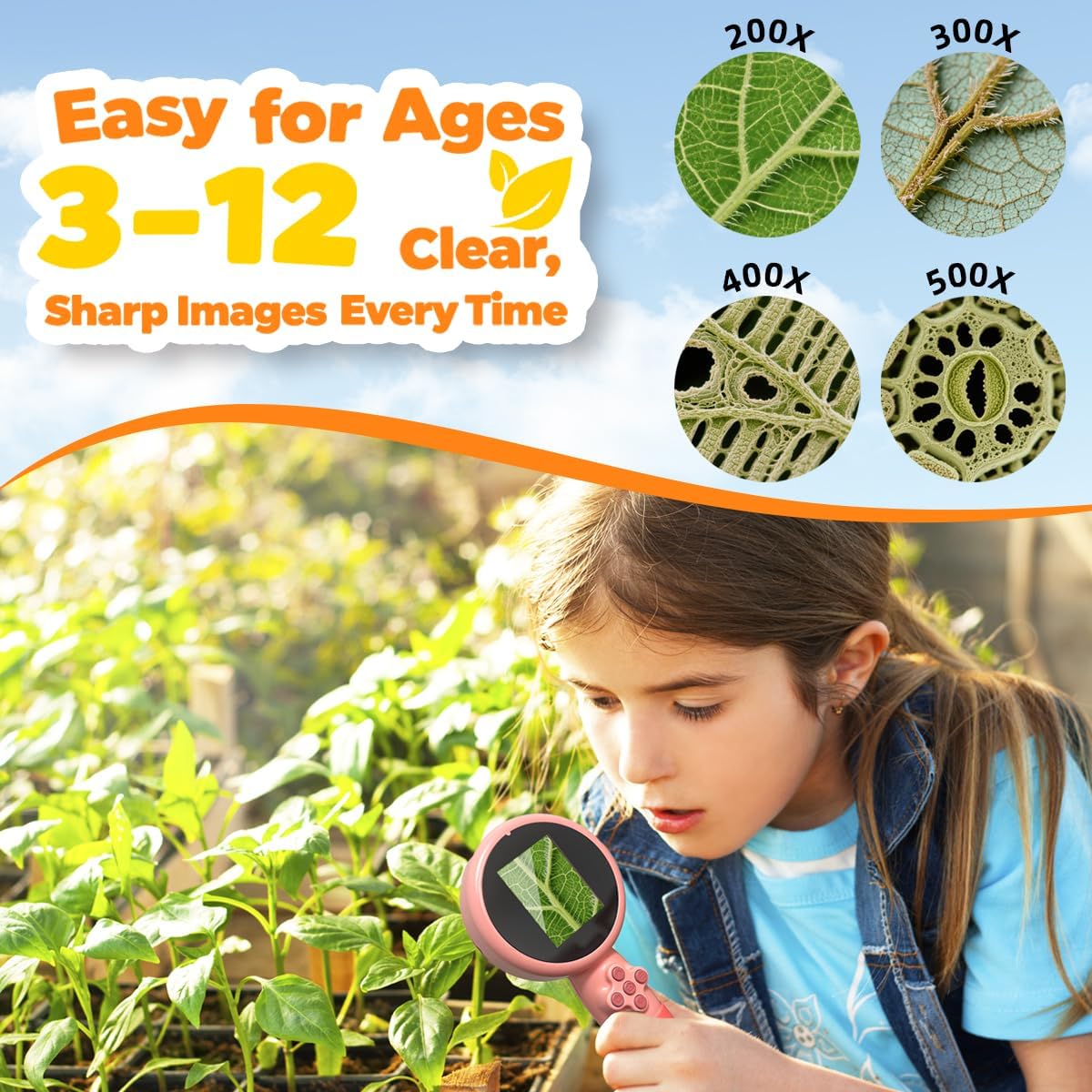 Kids Microscope with Bug Catcher Kit, 1080P Digital Mini Handheld Microscope STEM Science Toy with LED Light, Rechargeable, Portable, Supports 64GB TF Card, Educational Gift for Kids Ages 3-12 (Pink)