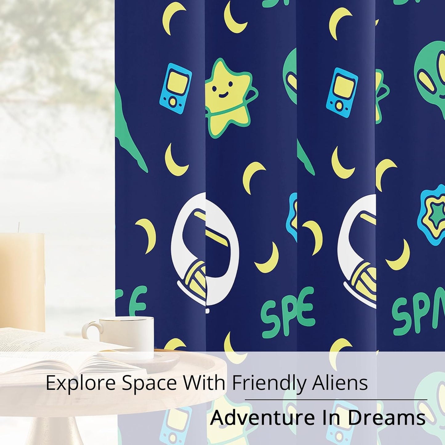 Kids Space Constellation Planets Blackout Curtains - 100% Blackout, Thermal Insulated, Noise Reducing, Perfect for Kids Room and Nursery, 2 Panels (Constellation Planets, W52×L63)