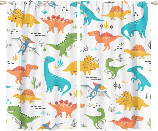 Kids Dinosaur Curtains for Boy Girl Bedroom Decor Cartoon Dino Colorful Cute Funny Animal Wildlife Printed Blackout Rod Pocket Window Drapes for Baby Nursery Playroom Living Room W36xL63in 2 Panels