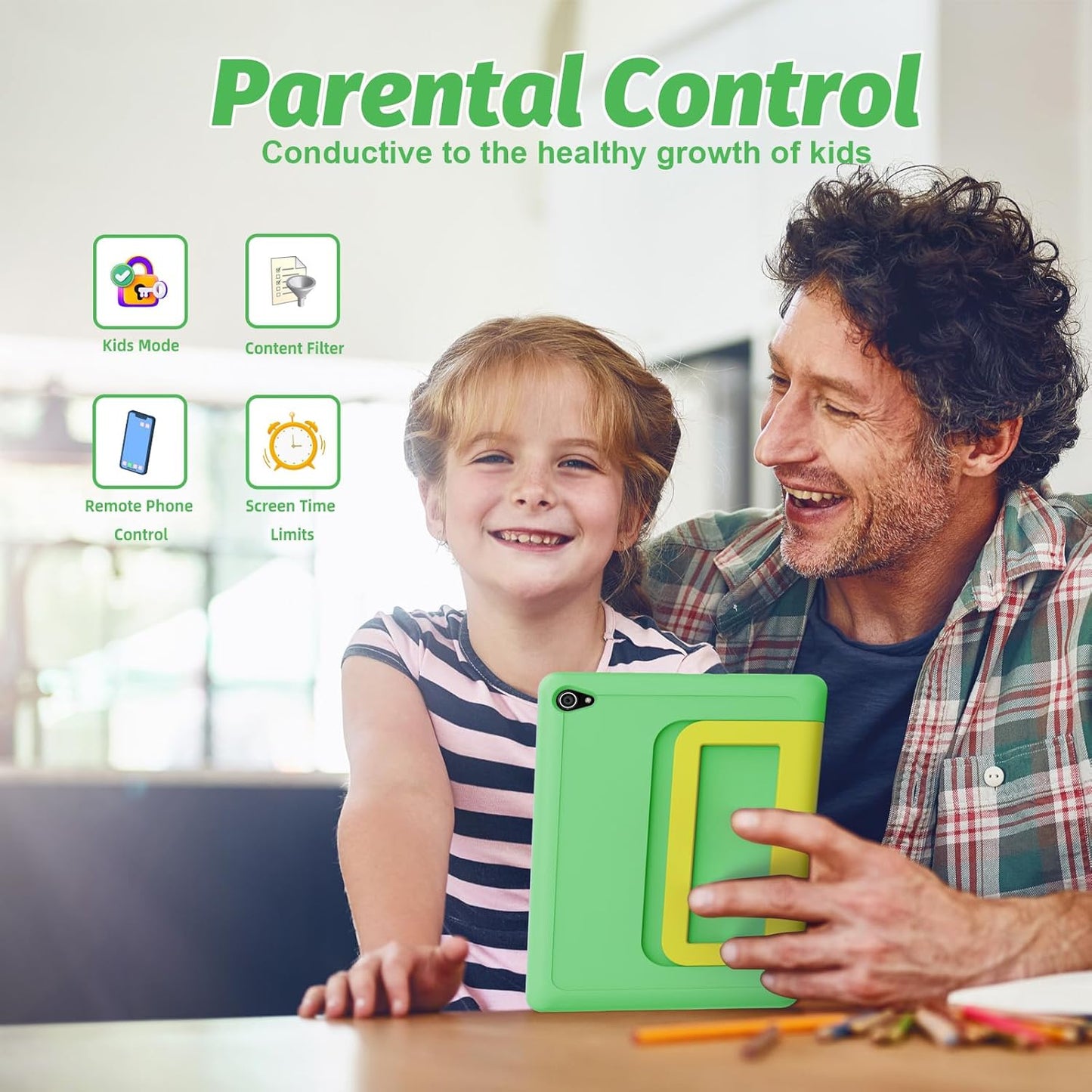 Kids Tablet 10 Inch Android 14 Tablet for Kids Ages 3-12, Octa-Core with Case, Parental Controls,14GB+64GB Storage (TF Expand 1TB), 5G WiFi, BT5.3, Green