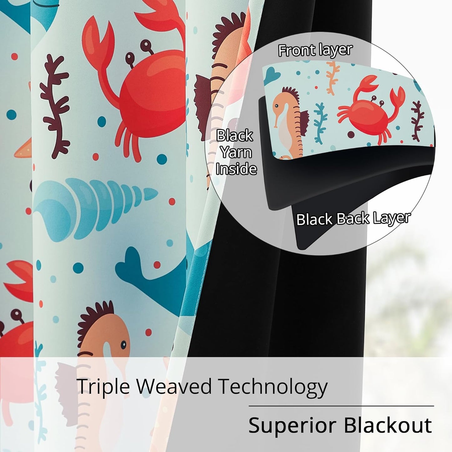 Kids Blackout Curtains - Ocean Whale Design, 100% Blackout, 2 Panels, Each W52×L63, Thermal Insulated for Bedroom, Noise Reducing, Excellent Colorfastness, Dive into an Underwater Adventure