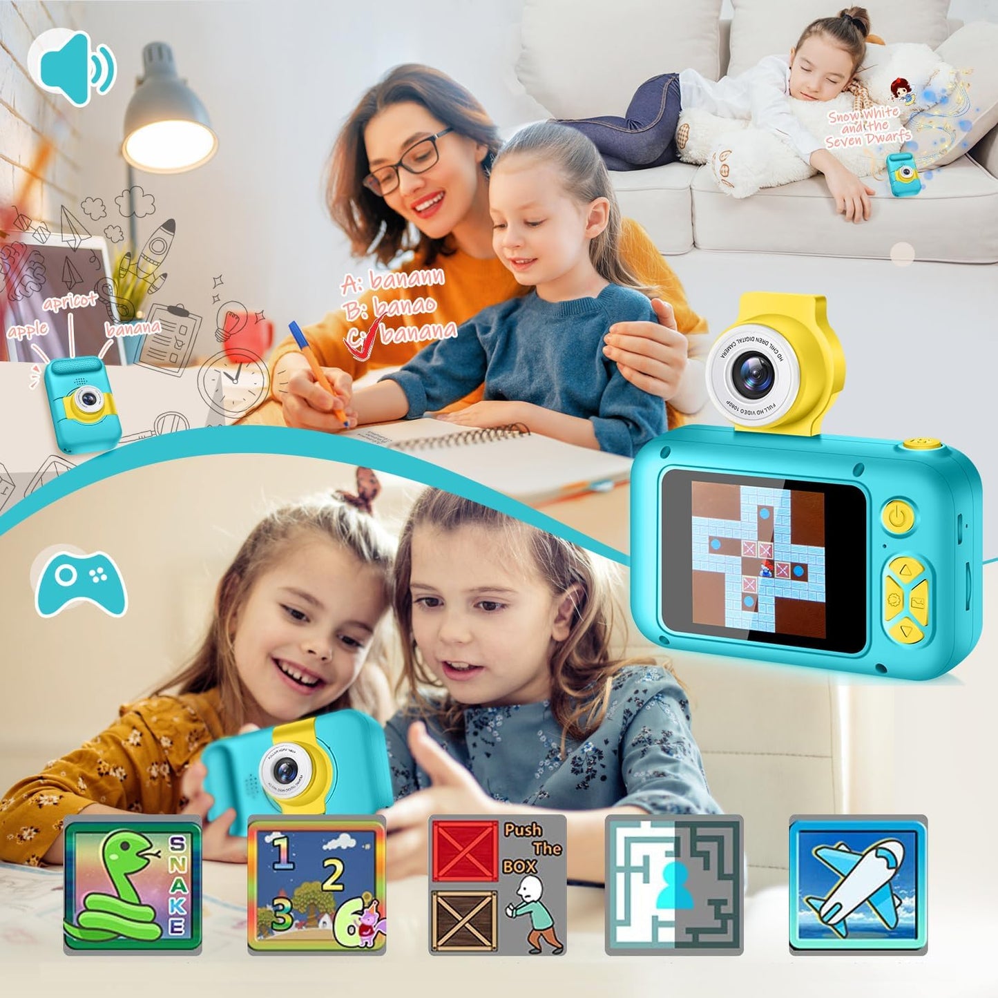 Kids Camera, Toddler Kid Digital Camera with 180°Flip Lens & 2.4in IPS Screen, Birthday Festival Gifts Present Toy for 4 5 6 7 8 9 10 11 Year Old Girls/Boys, 32 GB Card Included, X101