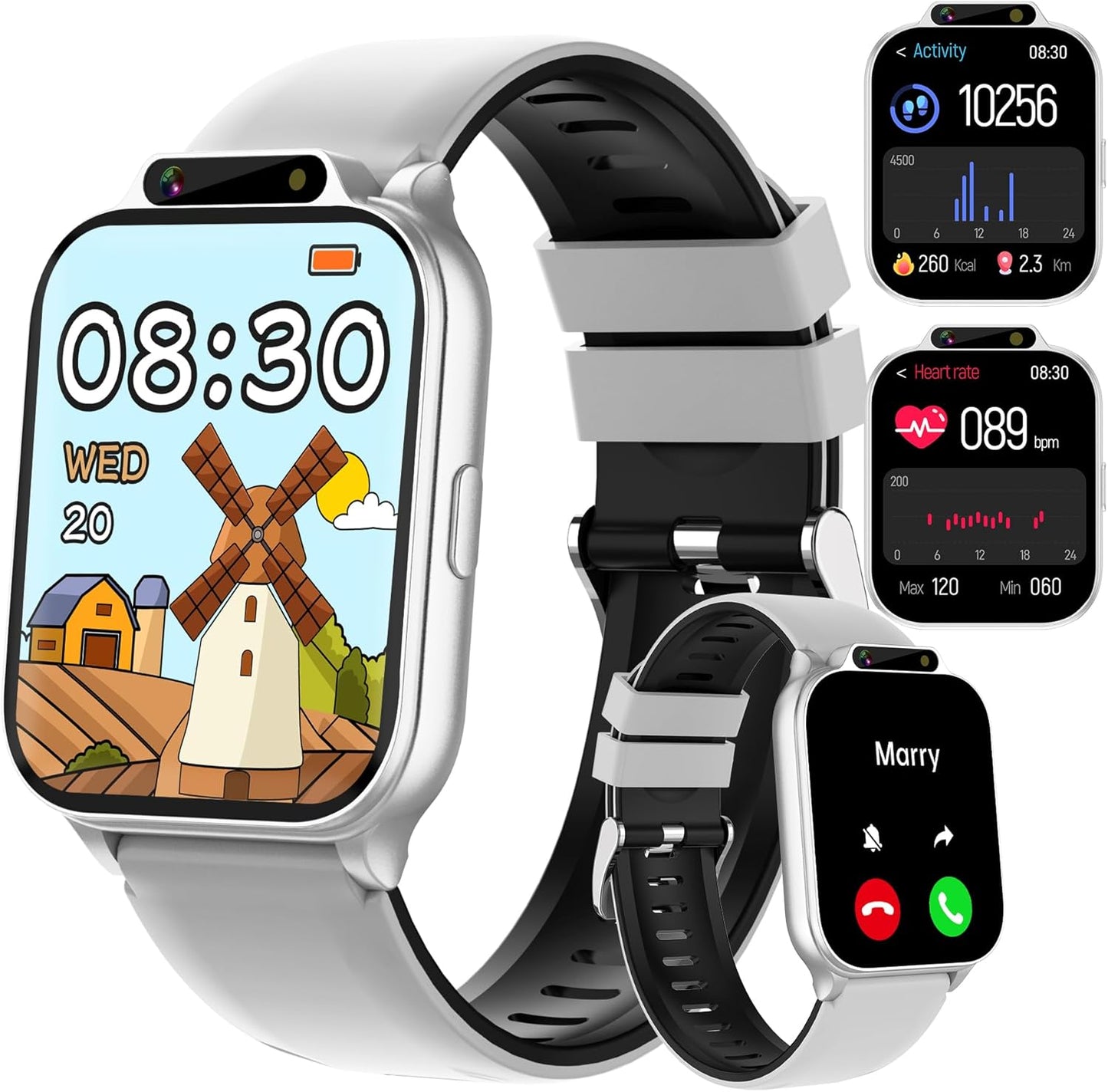 Kids Smart Watch with Fitness & Sleep Tracker, Waterproof Smart Watch for Kids with Heart Rate & Blood Oxygen Monitor, HD Camera, Games, Music, Recorder, Gifts for Boys Girls 5-12(Silver)