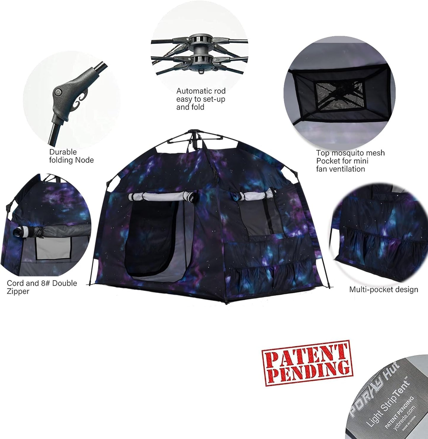 Kids Play Tent-Portable Playhouse Children House -Easy Set up Indoor Outdoor with Carry Bag for Kids-Light Strip Design for Night use -Space for Children and Parents-Birthday (Galaxy)