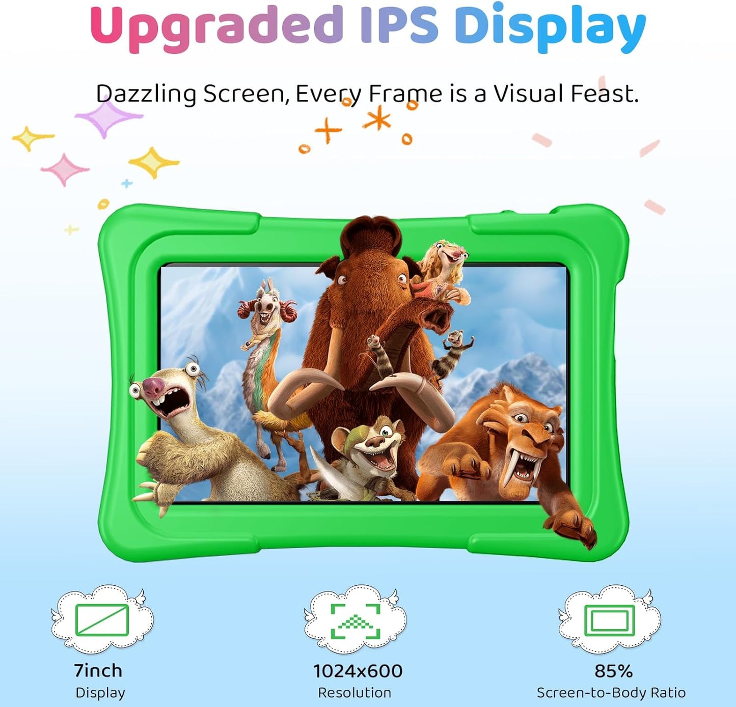 Kids Tablet, 7 inch Android 15 Tablet for Kids, 8GB+32GB 1TB Expand, Quad-Core Toddler Tablets with Shockproof Case, BT5.0, WiFi 5, Parental Control, Games, Dual Camera (Green)