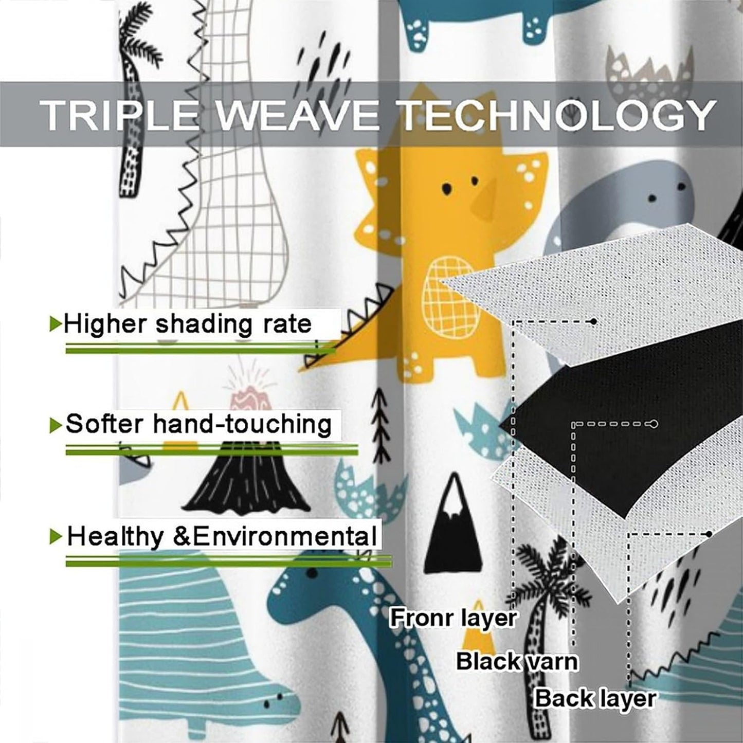 Kids Dinosaur Curtains for Boy Girl Bedroom Decor Cartoon Dino Colorful Cute Funny Wildlife Animal Printed Blackout Rod Pocket Window Drapes for Baby Nursery Playroom Living Room W31.5xL72in 2 Panels