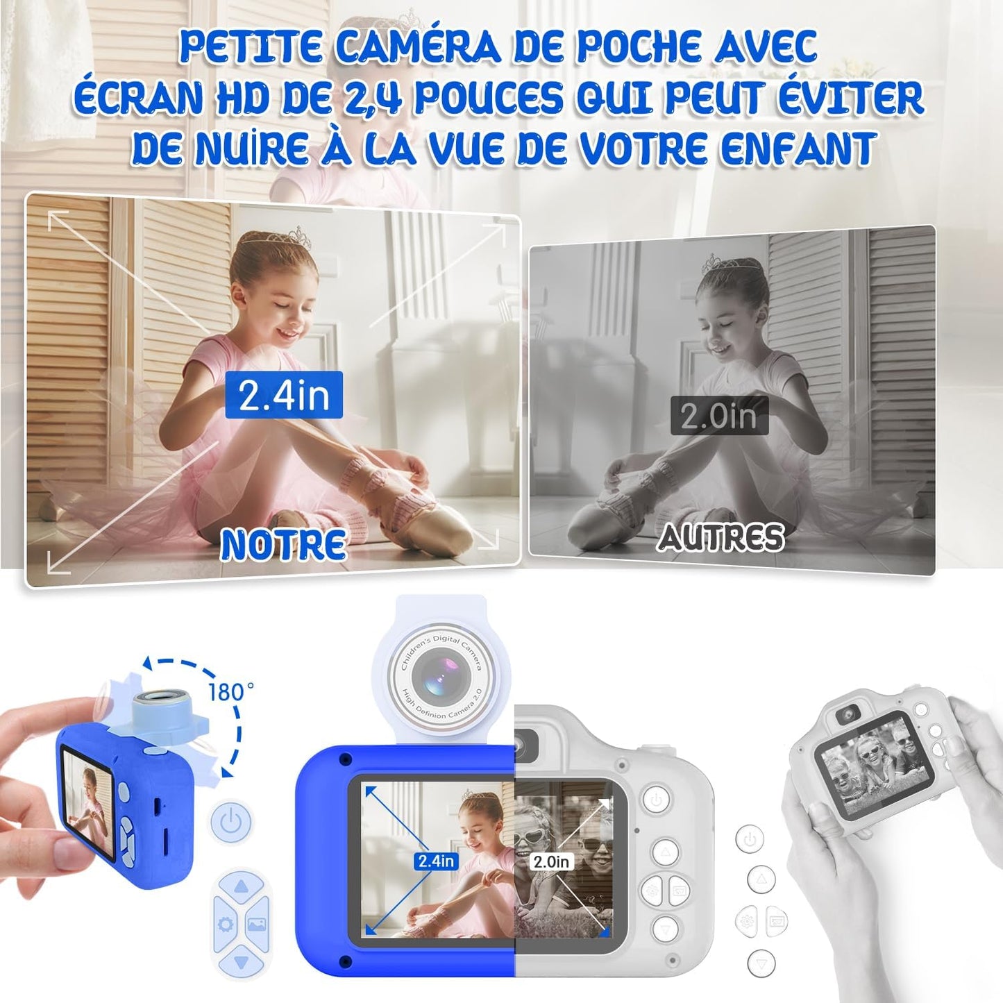 Kids Camera, Toddler Kid Digital Camera with 180°Flip Lens & 2.4in IPS Screen, Birthday Festival Present Toy for 4 5 6 7 8 9 10 11 Year Old Girls/Boys, 32 GB Card Included, X101