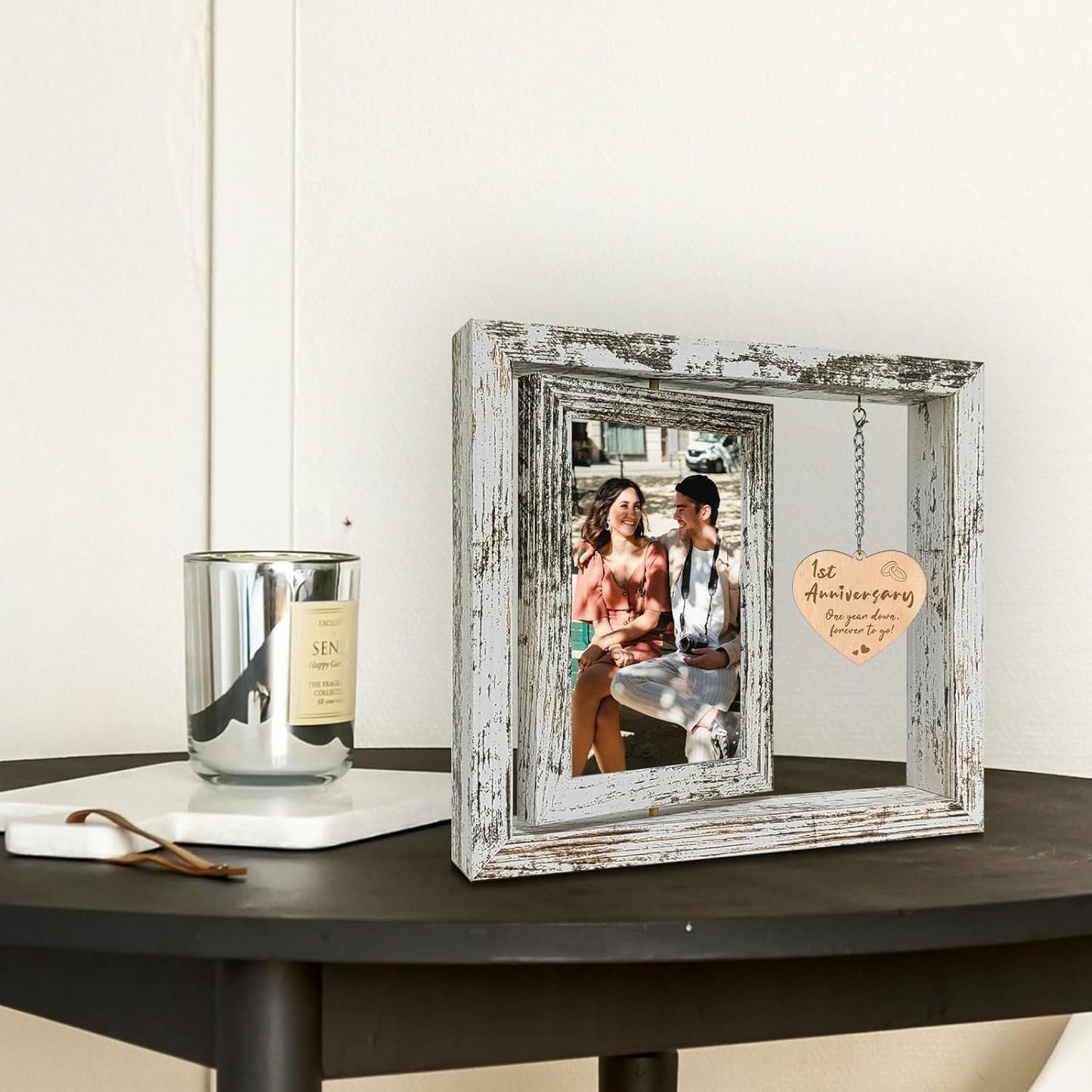1 Year Anniversary Rotating Picture Frame Gifts for Girlfriend, 1st Anniversary Frame Gifts for Her Wife First Wedding Anniversary Photo Frame for Couple (Dis Two 6x4)