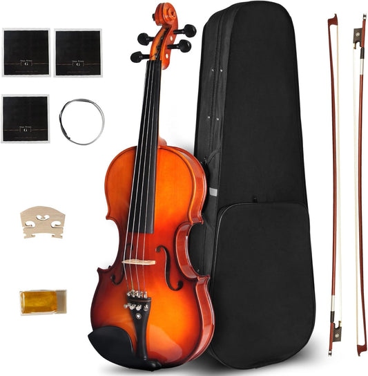 1/2 Violin For Beginners, CVN-300 Solidwood Ebony Fitted Violin with Strings, Beginner Starter Violins Kit For Student w/Hard Case, Rosin, Bow, Stringed Musical Instruments