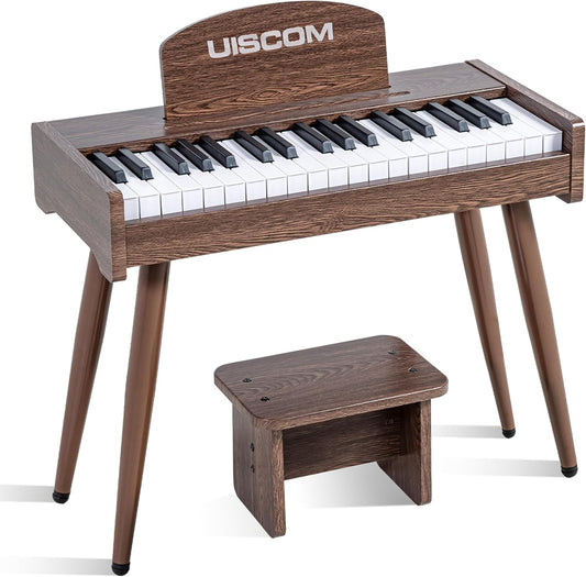 Kids Keyboard Piano, 37 Keys Digital Piano, Toddler Musical Instruments, Wooden Kids Piano with Bench, Toddler Piano for 3+ Girls and Boys, Walnut