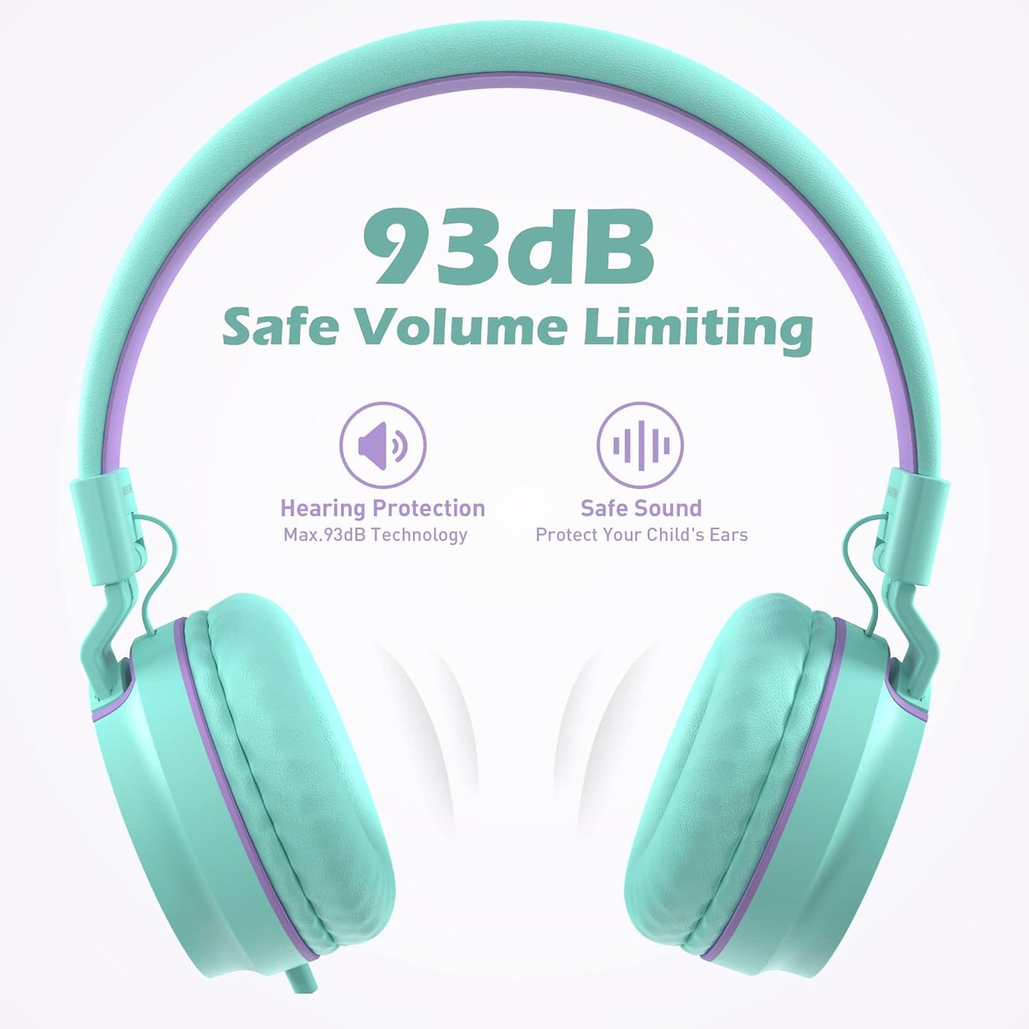 Kids Headphones, AILIHEN I35 On-Ear Headphones for School, 93dB HD Mic Stereo Headphone for Kid Girls Children, Foldable Wired 3.5mm for Chromebook, Laptop, Computer, Tablet (Green Purple)