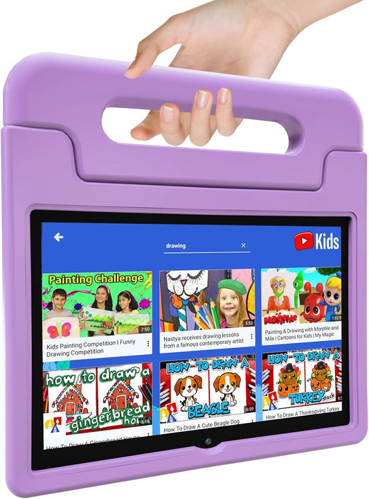 Kids Tablet, 10.1 Inch Tablet for Kids Android 14, 64GB Octa-Core, WiFi, Big Battery, Kids Space, Parental Control 1280 * 800 HD Display Children Tablets Purple