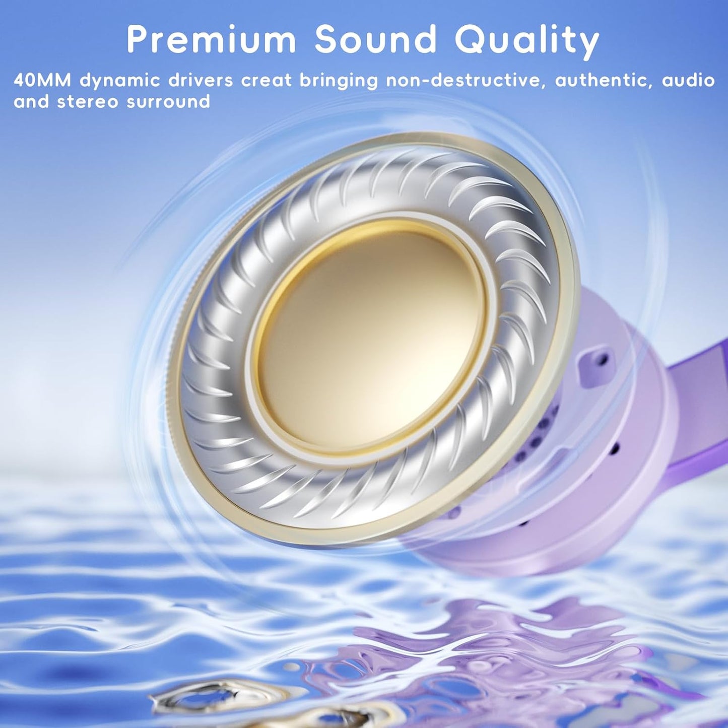 Kids Headphones, Wired Headphones for Kids Over Ear with Microphone, 85/94dB Volume Limiter Headphone for Girls Boys, Foldable Headphone for Learning & Entertainment, Gradient Deep Purple