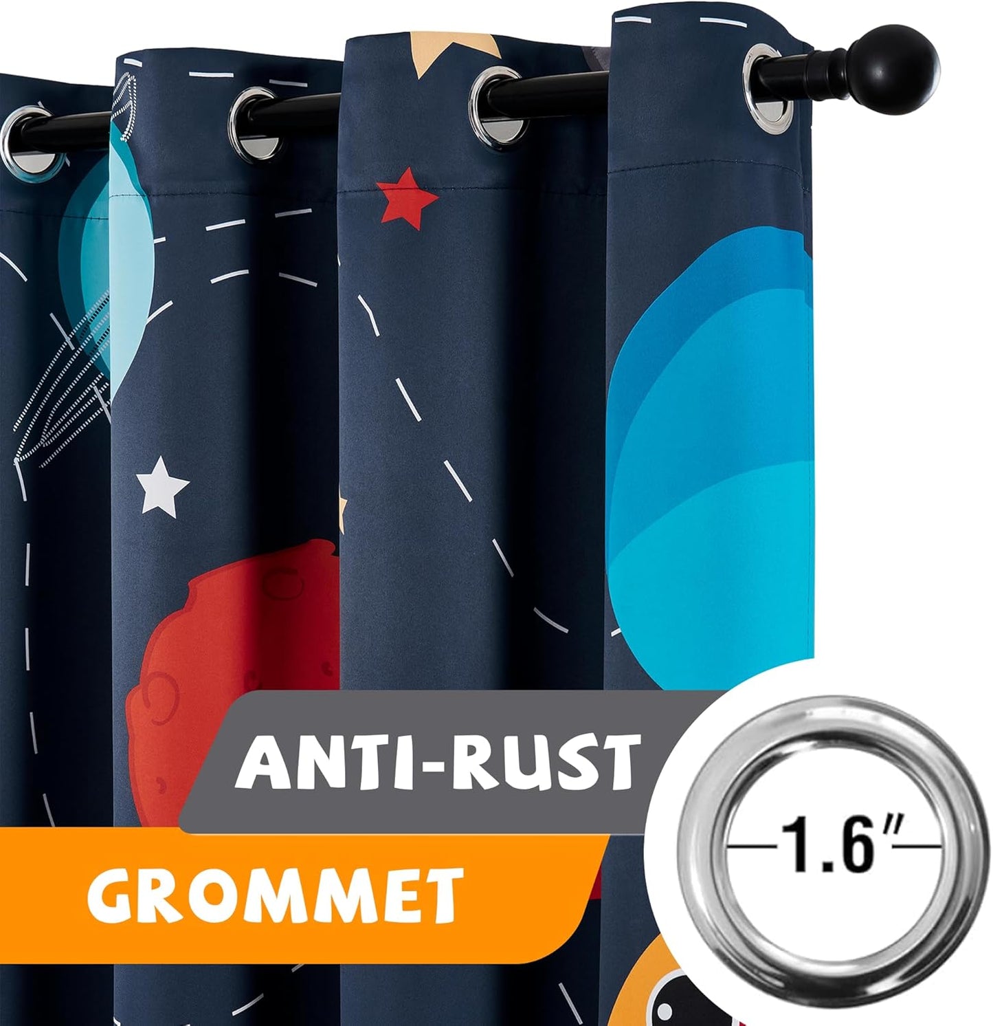 Kids Space Themed Blackout Curtains - 100% Blackout, Perfect for Bedroom and Nursery with Vibrant Cosmos Patterns, Noise Reduction, Thermal Insulated, 2 Panels (Space, W42×L63)