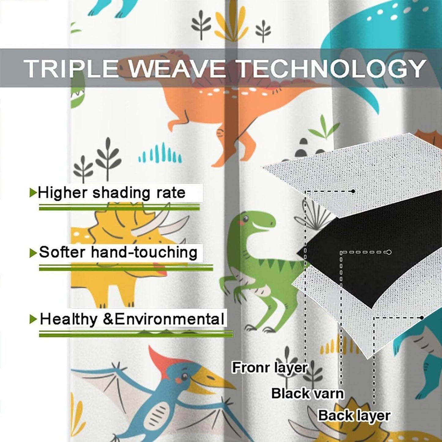 Kids Dinosaur Curtains for Boy Girl Bedroom Decor Cartoon Dino Colorful Cute Funny Animal Wildlife Printed Blackout Rod Pocket Window Drapes for Baby Nursery Playroom Living Room W36xL63in 2 Panels