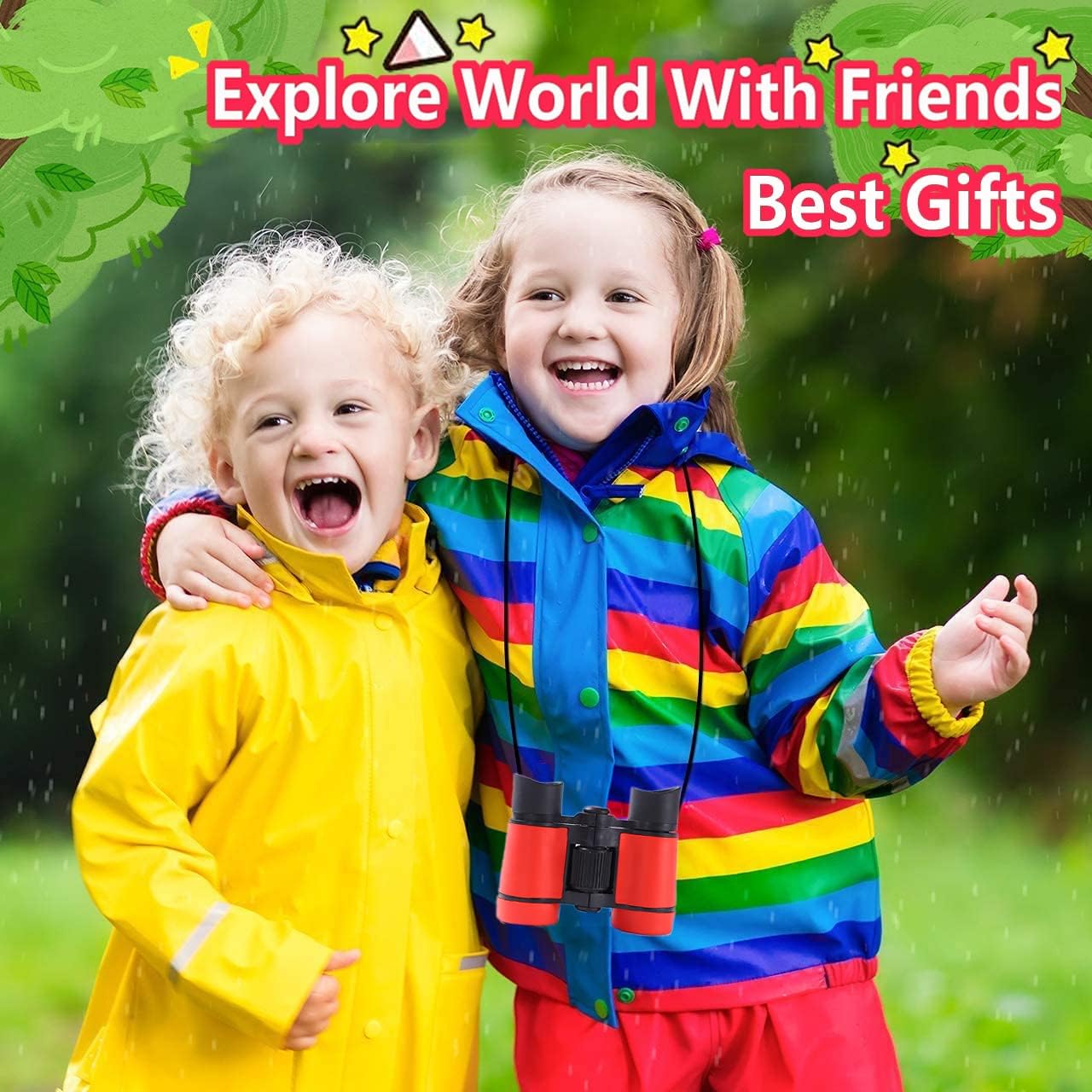 Kids Binoculars Best Gifts for 3-12 Years Boys Girls High-Resolution Optics Shockproof Mini Compact Binocuolar Toys Folding Small Telescope for Bird Watching Camping Outdoor Play