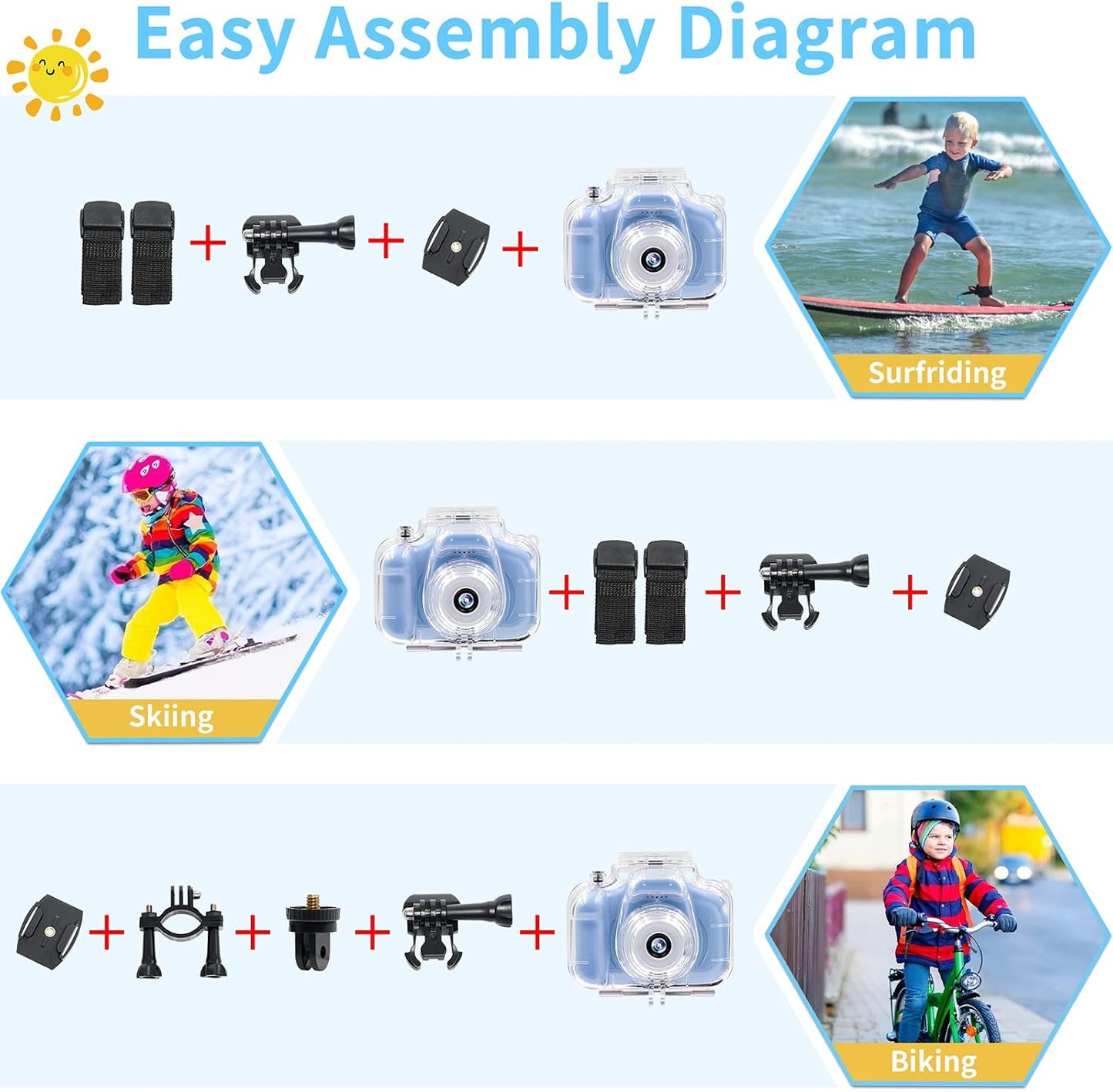 Kids Camera Waterproof Underwater Camera for 3-12 Year Old Boys Girls 2 Inch IPS Screen 1080P HD Digital Kids Video Camera Indoor Outdoor Action Cameras Best Christmas Birthday Gifts